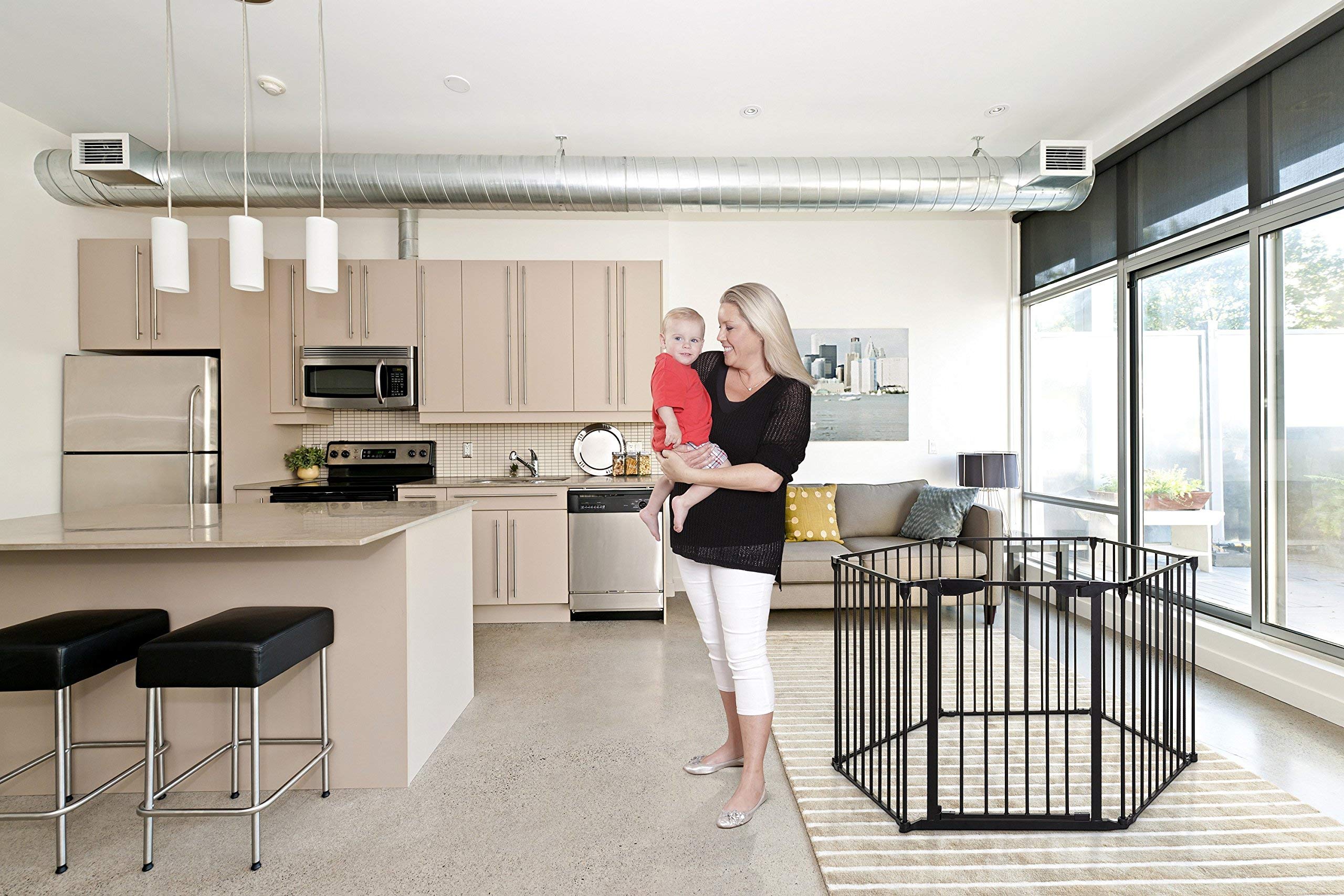 Dreambaby Mayfair Converta 3-in-1 Playpen - 6 Panel Baby Safety Gate & Toddler Play Yard | Foldable Design for Easy Storage | Secure Play Area for Infants & Kids | Perfect for Home, Nursery & Daycare Use - Black