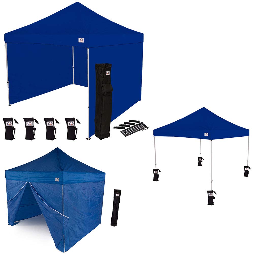 10' x 10' Instant Pop Up Canopy Tent with Aluminum Frame - Waterproof Outdoor Shelter with Sidewalls, Weight Bags & Carry Case - Perfect for Backyard Parties, Beach Outings, Camping & Tailgating (Royal Blue)