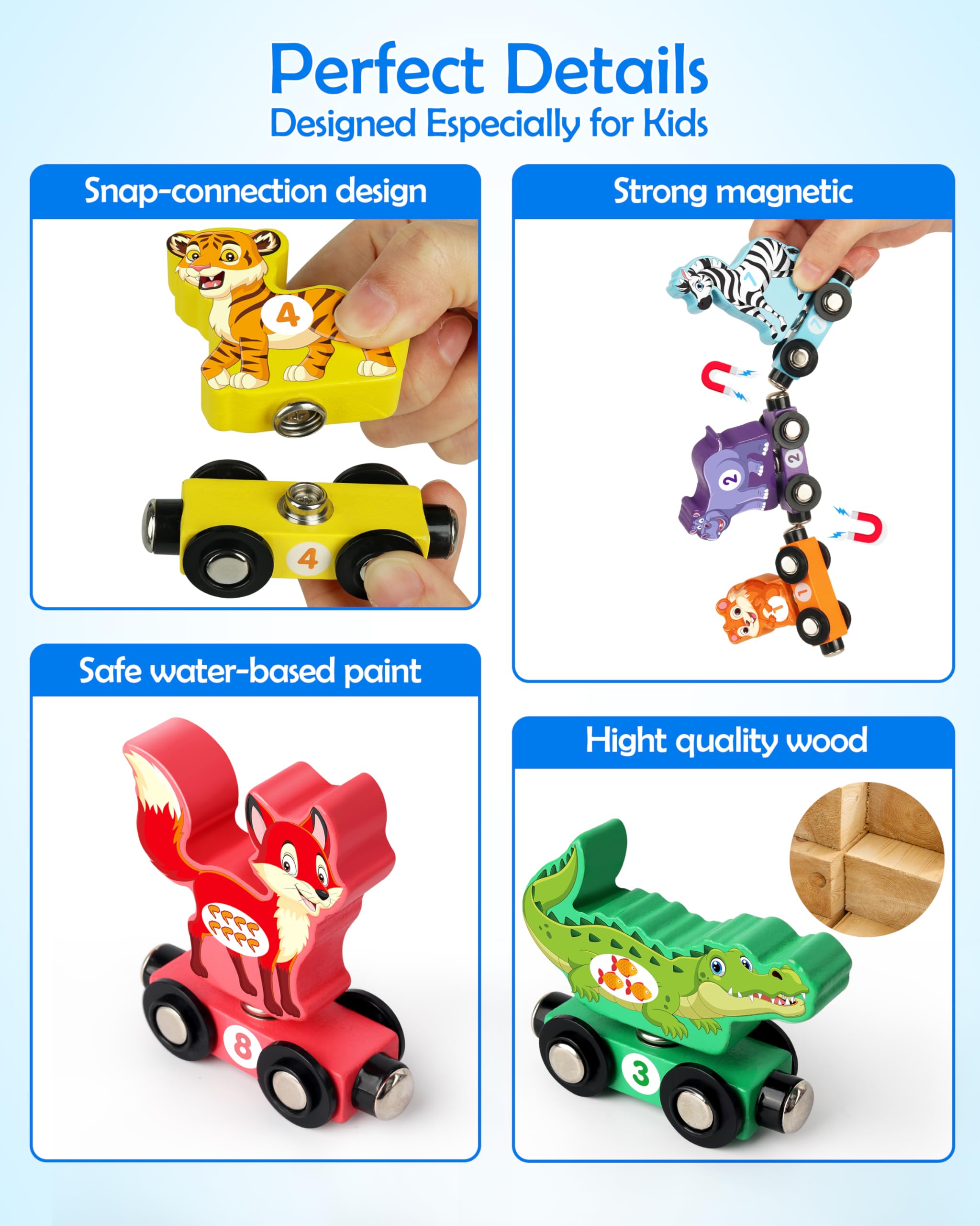 Vanmor Magnetic Wooden Train Set for Toddlers - Educational Animal Number Train Toy for Kids Ages 3-5 | STEM Learning Toy for Fine Motor Skills Development | Perfect Preschool Activity & Birthday Gift for Boys & Girls | Great for Playroom, Classroom & Travel Entertainment
