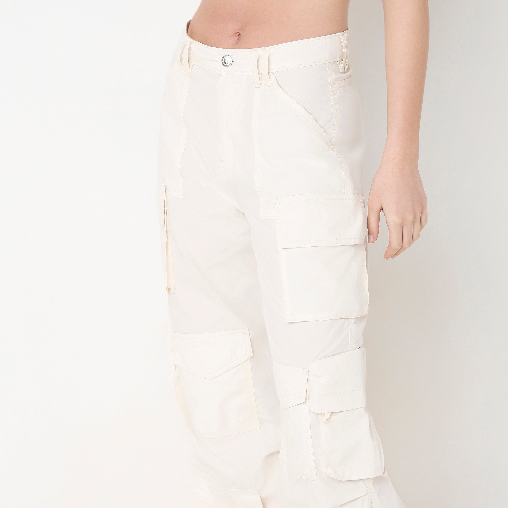 Flare Fit Solid High Rise Cargo Pants for Women - Trendy Casual & Workwear - Perfect for Office, Travel, and Everyday Outfits