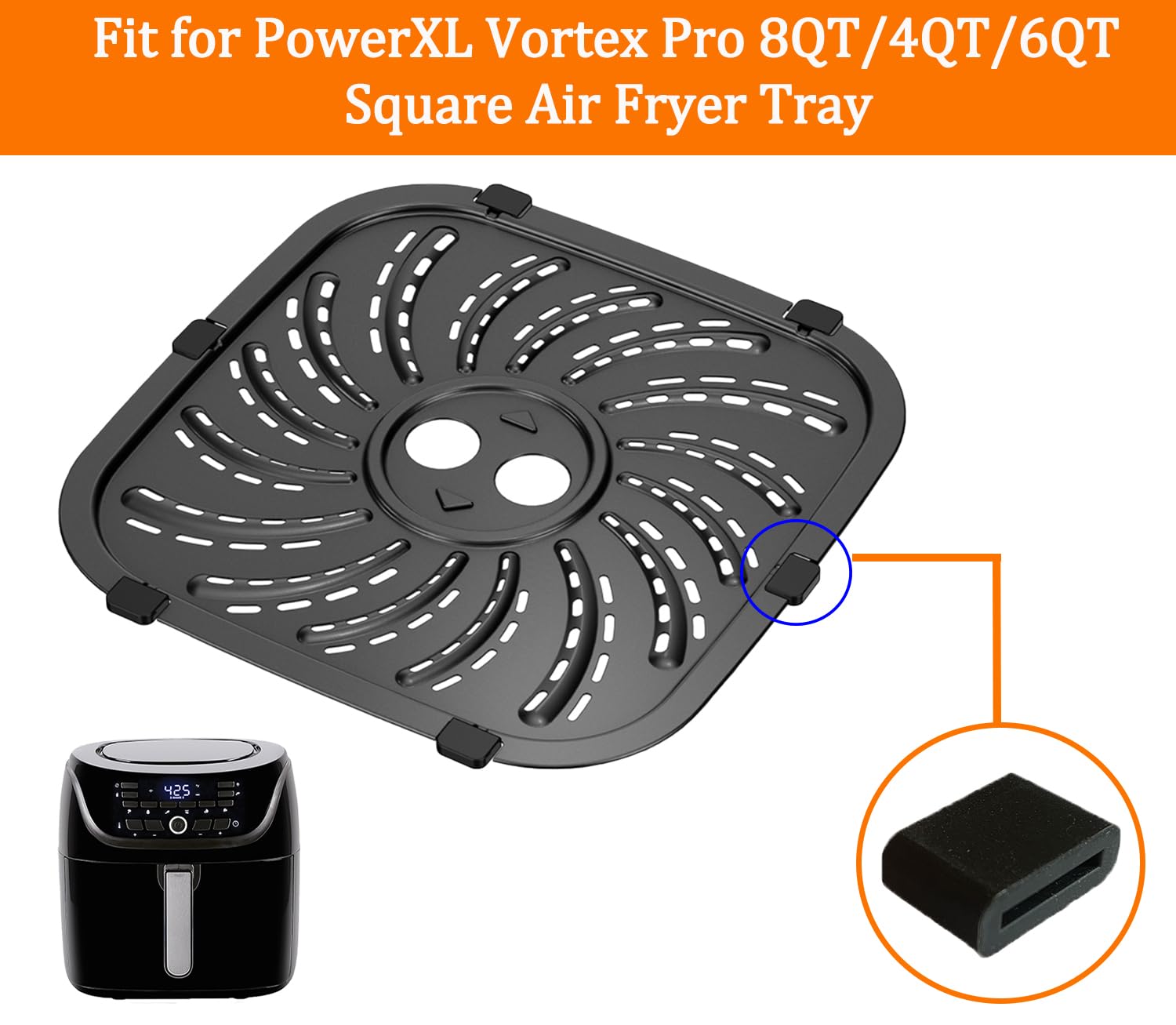 8PCS Air Fryer Rubber Bumpers for PowerXL Vortex Pro 8QT/4QT/6QT - Upgraded Silicone Feet, Side Parts & Stoppers - Non-Slip Protection for Countertops - Perfect for Kitchen Safety & Stability While Cooking