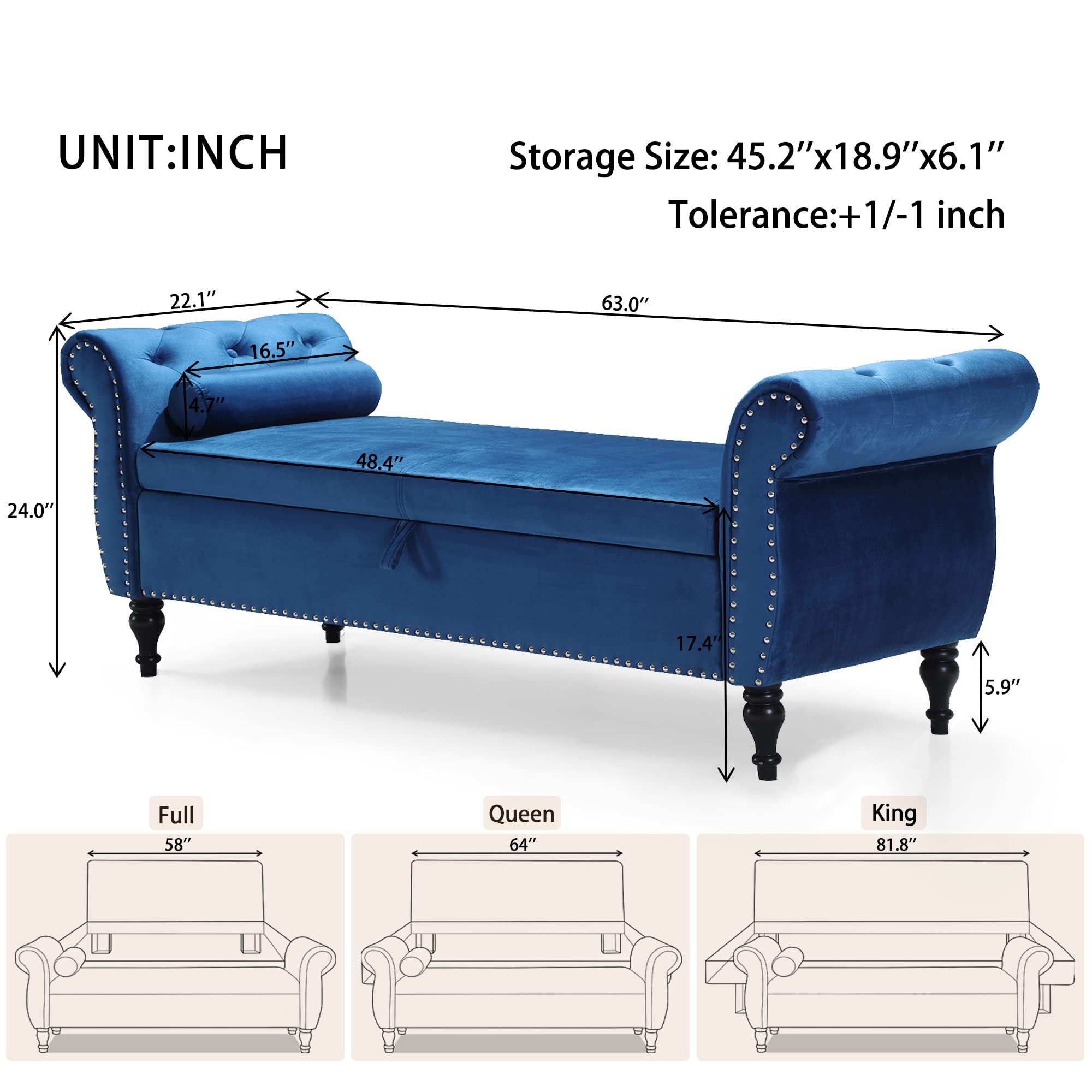Homtique Velvet Storage Ottoman Bench with Nailhead Trim - Large Upholstered Footrest Seat with Hidden Storage for Living Room, Bedroom, Entryway (Blue) | Perfect for Extra Seating, Shoe Storage & Home Decor