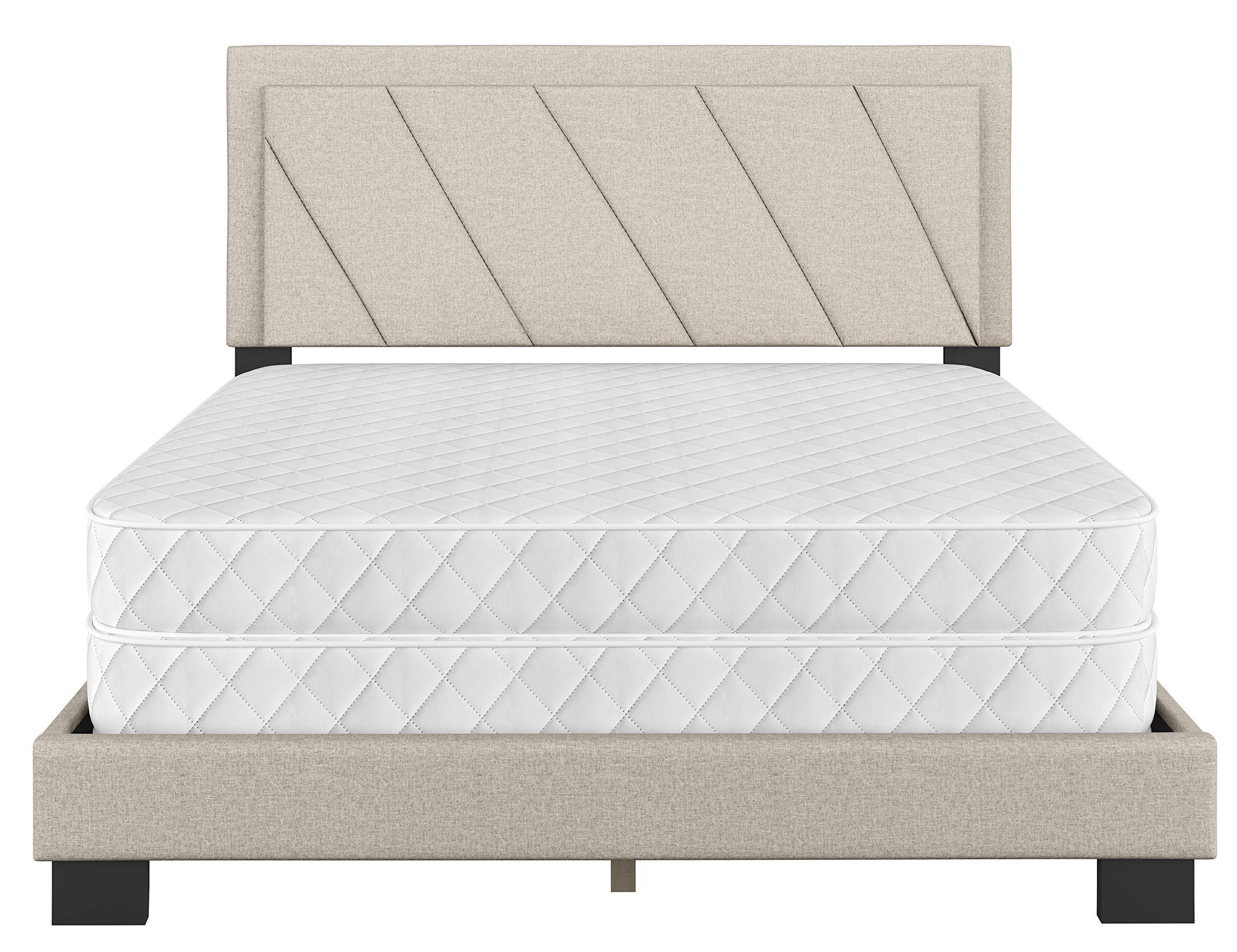 Boyd Sleep Diagonal Upholstered King Platform Bed with Headboard & Mattress Foundation - 4 Wood Slat Support System, No Box Spring Needed - White Upholstered Bed Frame for Master Bedroom & Guest Room