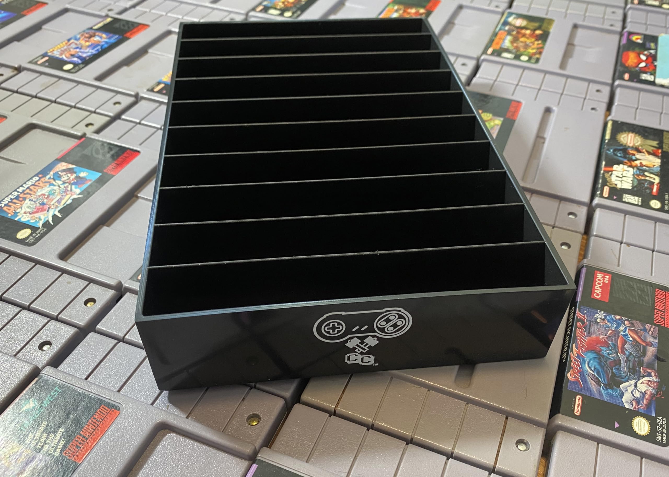 Black SNES Game Organizer - Nintendo SNES Cartridge Holder with Dust Cover for Super Nintendo Entertainment System | Perfect for Game Storage & Display