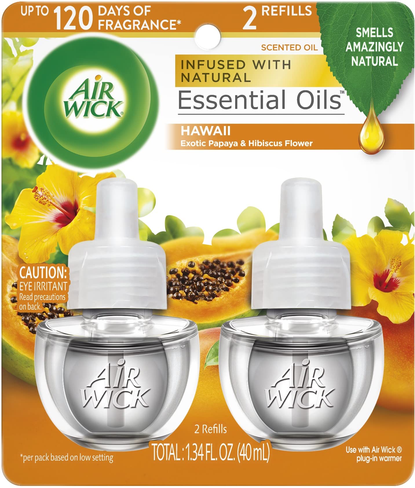 Air Wick Plug-In Scented Oil Refills - 2 Pack, Hawaiian Breeze Fragrance (2x0.67oz) | Essential Oil Air Freshener for Home, Office & Bathroom | Long-Lasting Aroma & Odor Eliminator