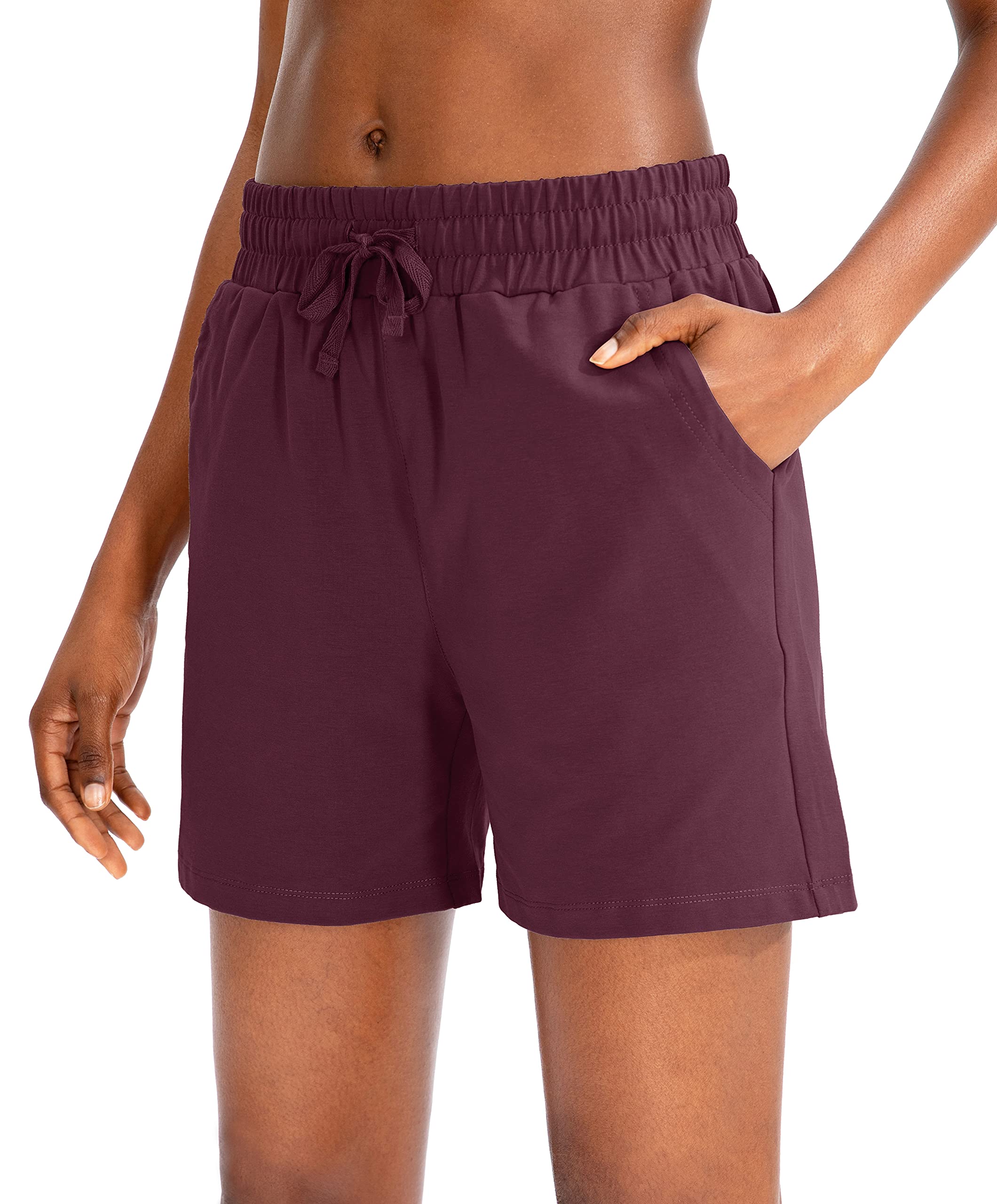 SANTINY Women's Cotton 5'' Lounge Yoga Shorts - Breathable Jersey Sweat Bermuda Athletic Shorts with Pockets for Walking, Running & Yoga | Perfect for Workout, Gym & Casual Wear