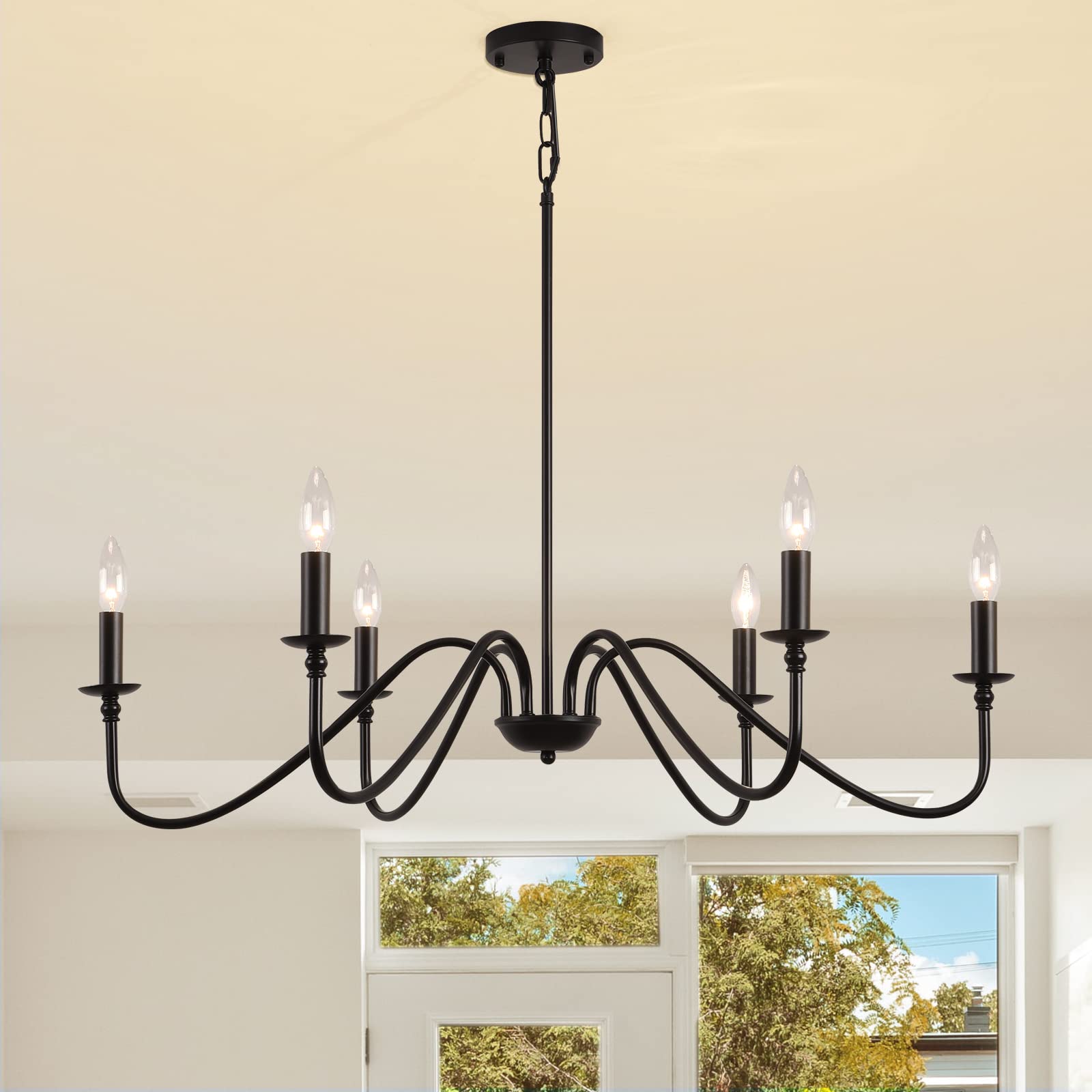 Farmhouse Chandelier Light Fixture - 6-Light Black Pendant Lighting with Rustic Industrial Design | Classic Ceiling Mount for Dining Room, Kitchen, Living Room, Office & Entryway | Perfect for Cozy Home Decor & Ambient Lighting