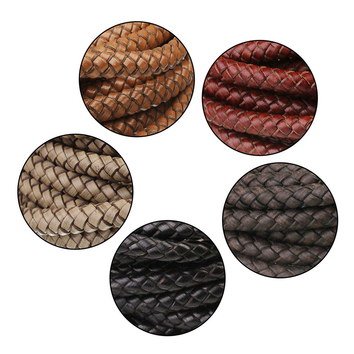 1 Meter Round Genuine Leather Cord - 6mm Braided Bolo DIY Jewelry Making Supplies for Bracelets, Necklaces & Crafts (Beige) - Perfect for Handmade Accessories, Macrame & Leatherworking Projects