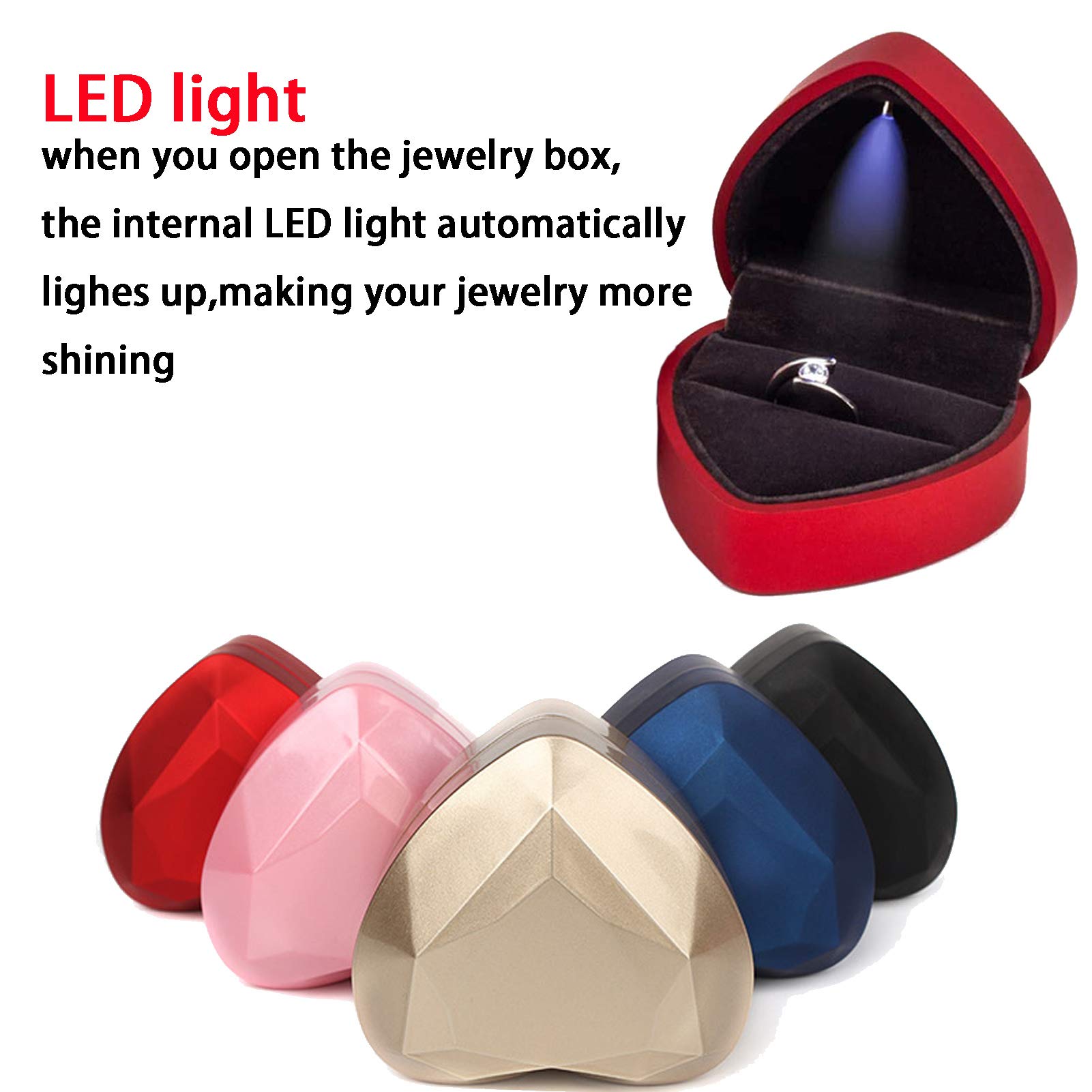 Heart-Shaped LED Wedding Ring Box - Proposal Engagement Jewelry Gift Box for Wedding, Valentine's Day, Anniversary & Christmas (White) - Perfect for Romantic Proposals & Special Occasions