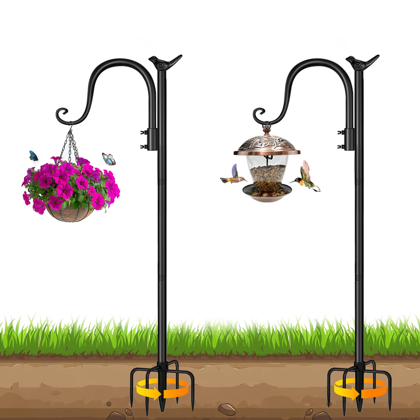 **35 Inch Heavy Duty Adjustable Shepherd Hooks - 2 Pack for Bird Feeders, Hanging Plants, Solar Lights & Wedding Decor - Perfect for Garden, Patio & Outdoor Decor**