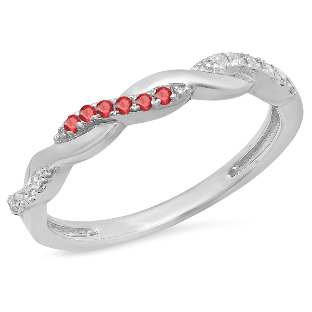 Dazzlingrock Collection Ruby & Diamond Ladies Swirl Anniversary Wedding Stackable Band Ring in Sterling Silver - Perfect for Anniversaries, Engagements & Special Occasions