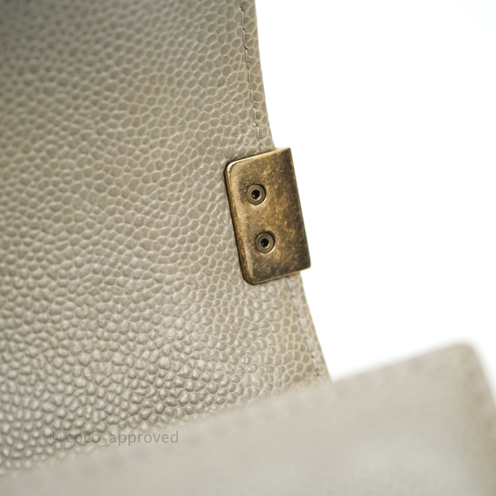 Chanel Boy Quilted Medium Handbag in Taupe Grey Caviar Leather with Gold Hardware - Perfect for Work, Evening Events & Luxury Fashion Accessories