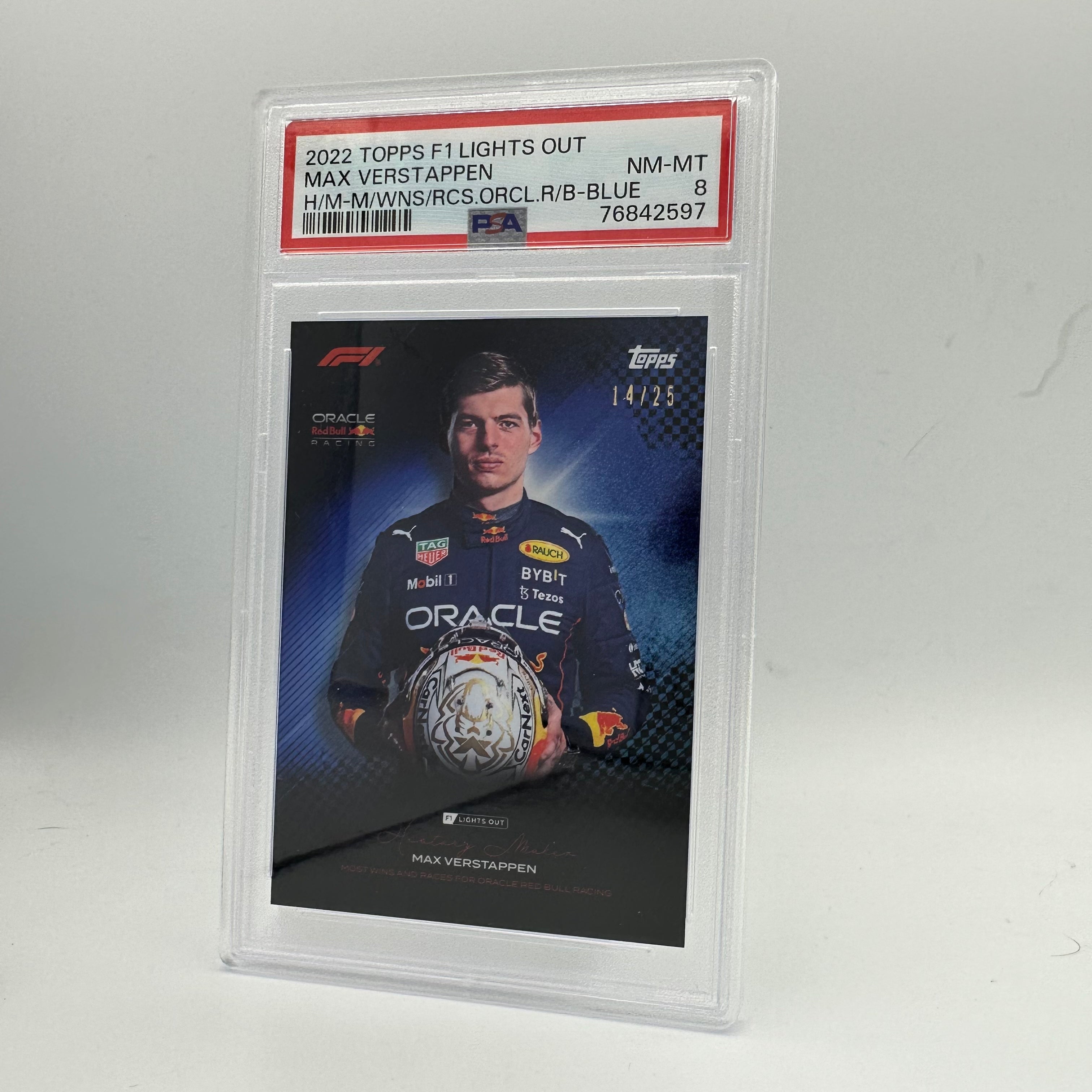 PSA 8 Graded Max Verstappen 14/25 History Maker Trading Card - Most F1 Wins & Races Record - Blue Parallel - Perfect for F1 Collectors, Sports Memorabilia Displays & Investment Collections