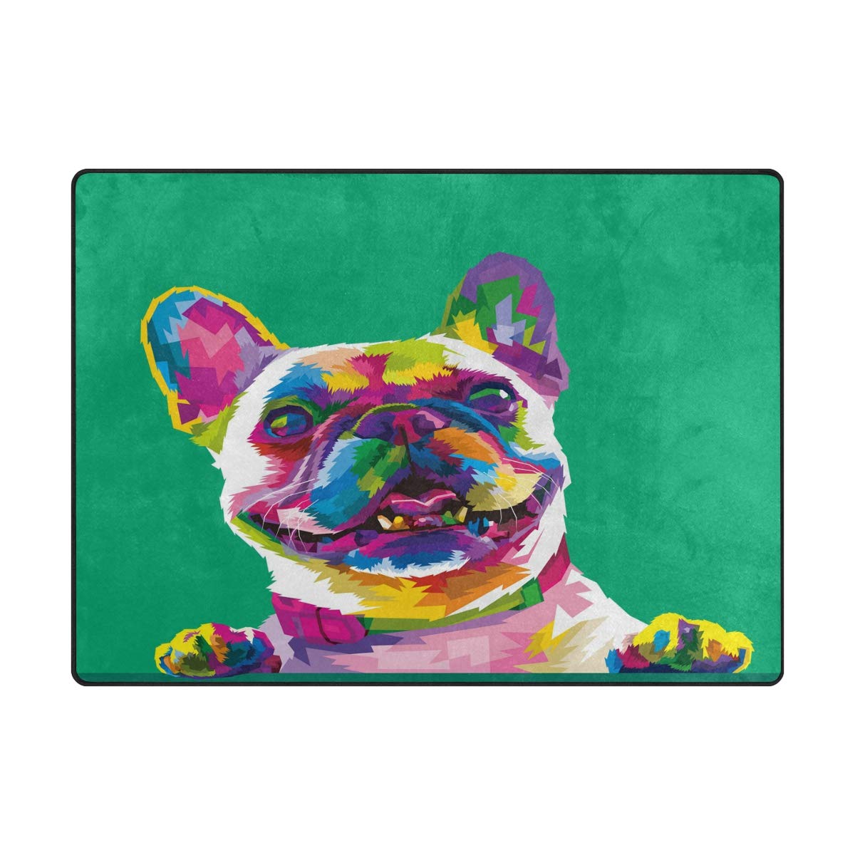 ALAZA Cartoon French Bulldog Green Area Rug 7' x 5' - Soft Non-Slip Living Room Rug, Bedroom Carpet for Kids Nursery, Playroom & Pet-Friendly Home Decor