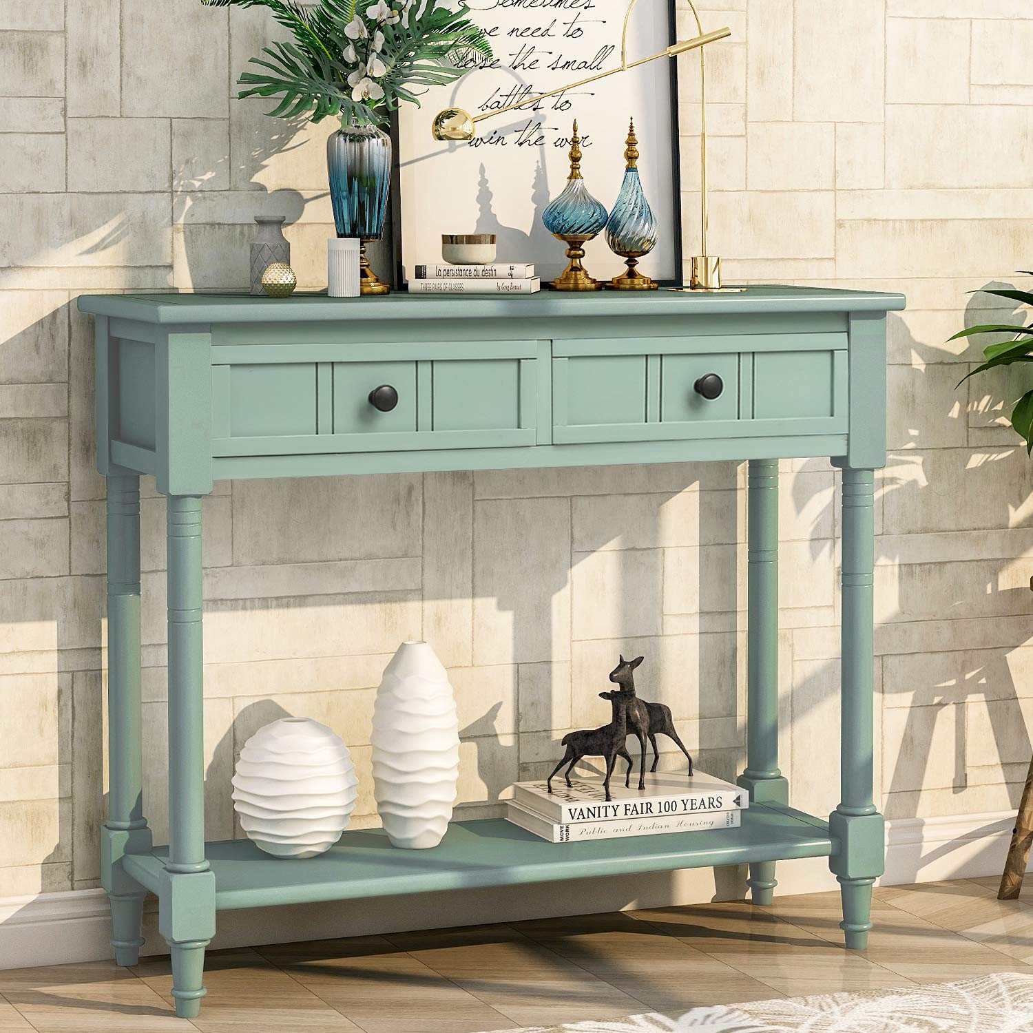 P PURLOVE Narrow Console Table with Drawer - Small Entryway Table for Hallway, Living Room & Foyer - Slim Sofa Table with Storage for Small Spaces & Apartments - Perfect for Home Decor & Organization