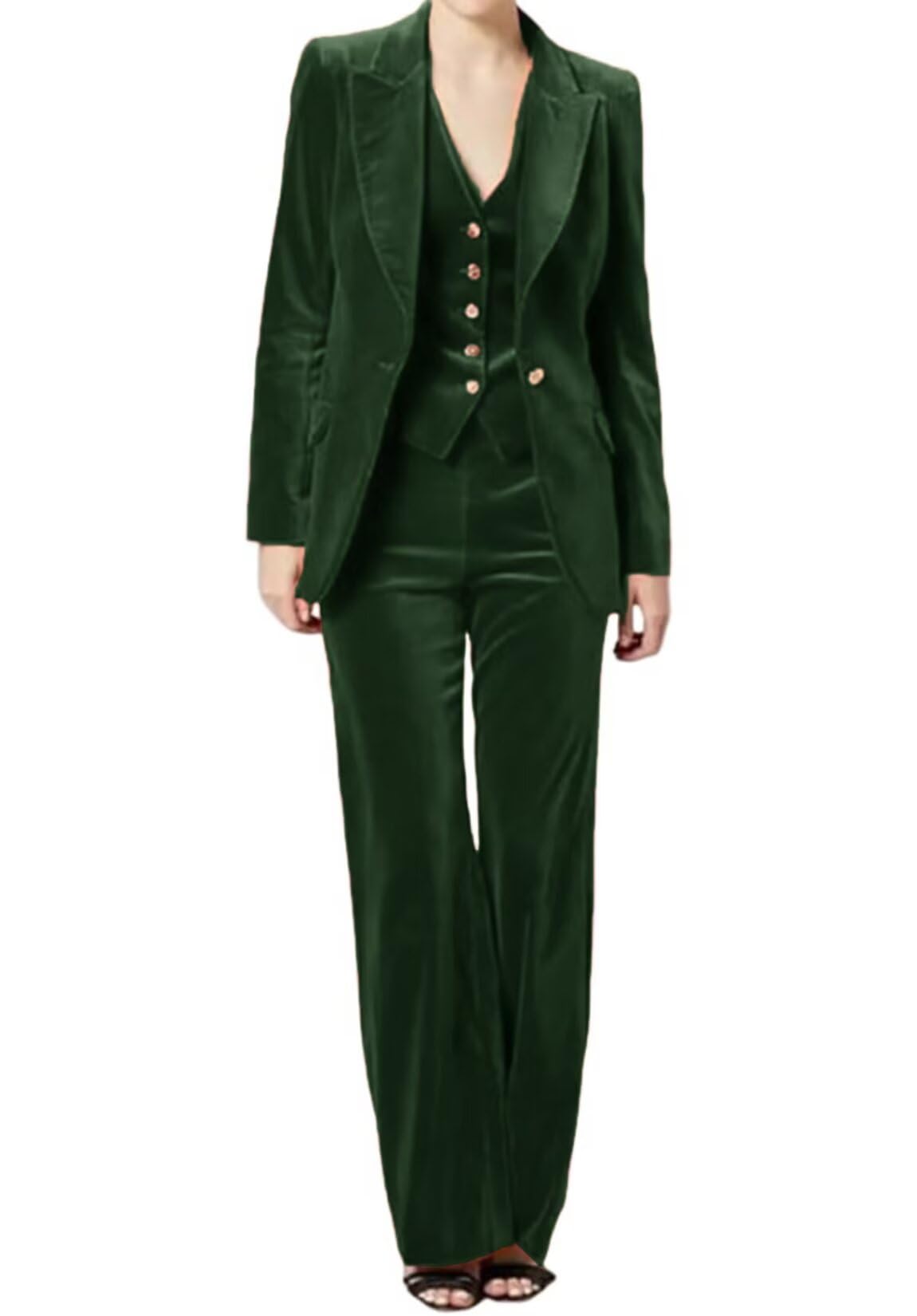 Women's Velvet 3-Piece Suit - Slim Fit One Button Tuxedo Blazer with Vest & Pants for Business Office Work | Formal Wear for Weddings, Parties & Professional Events