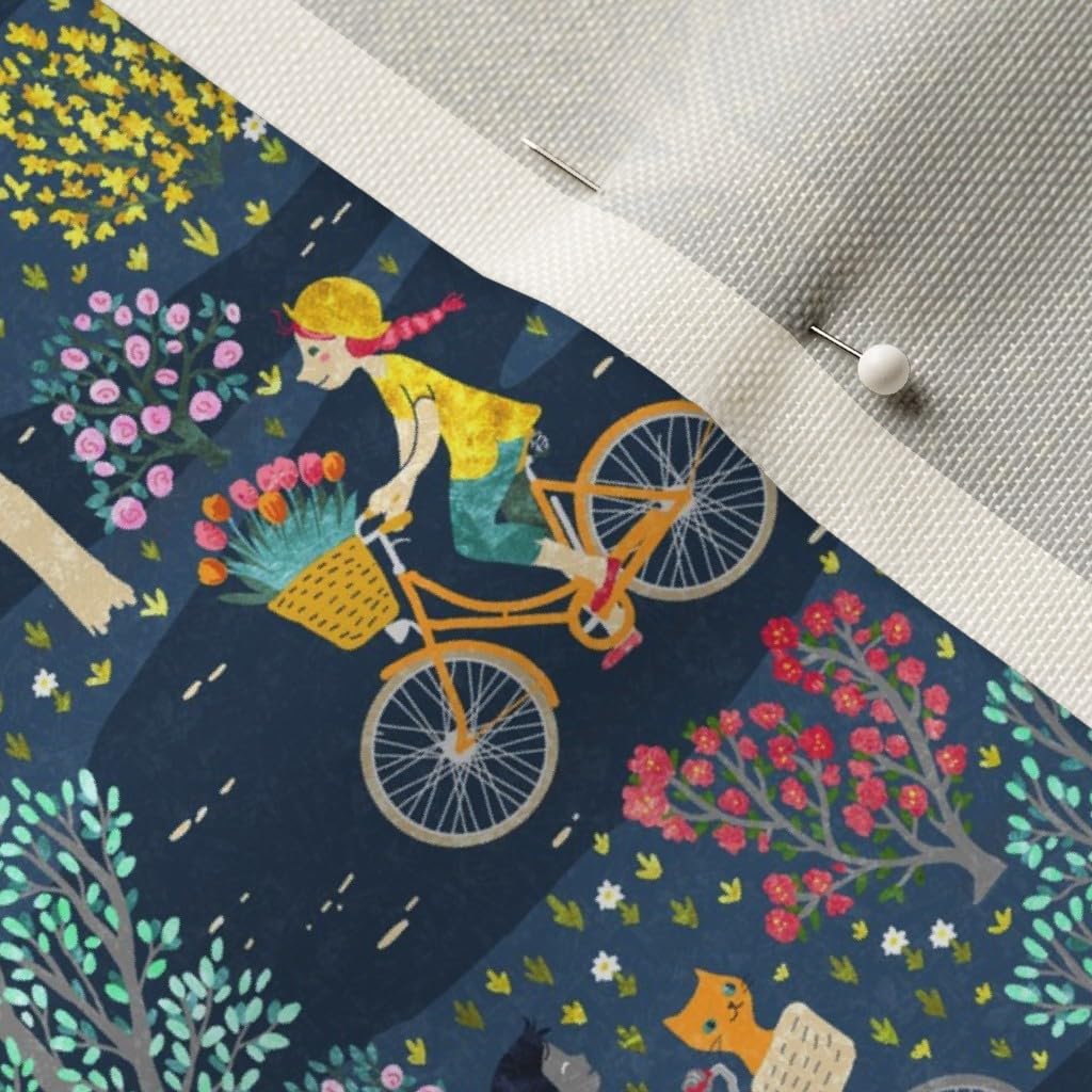 Cycling Bicycle Night Garden Floral Printed Velvet Fabric - Fat Quarter for Upholstery, Home Decor & Apparel | Perfect for DIY Projects, Quilting & Fashion Design