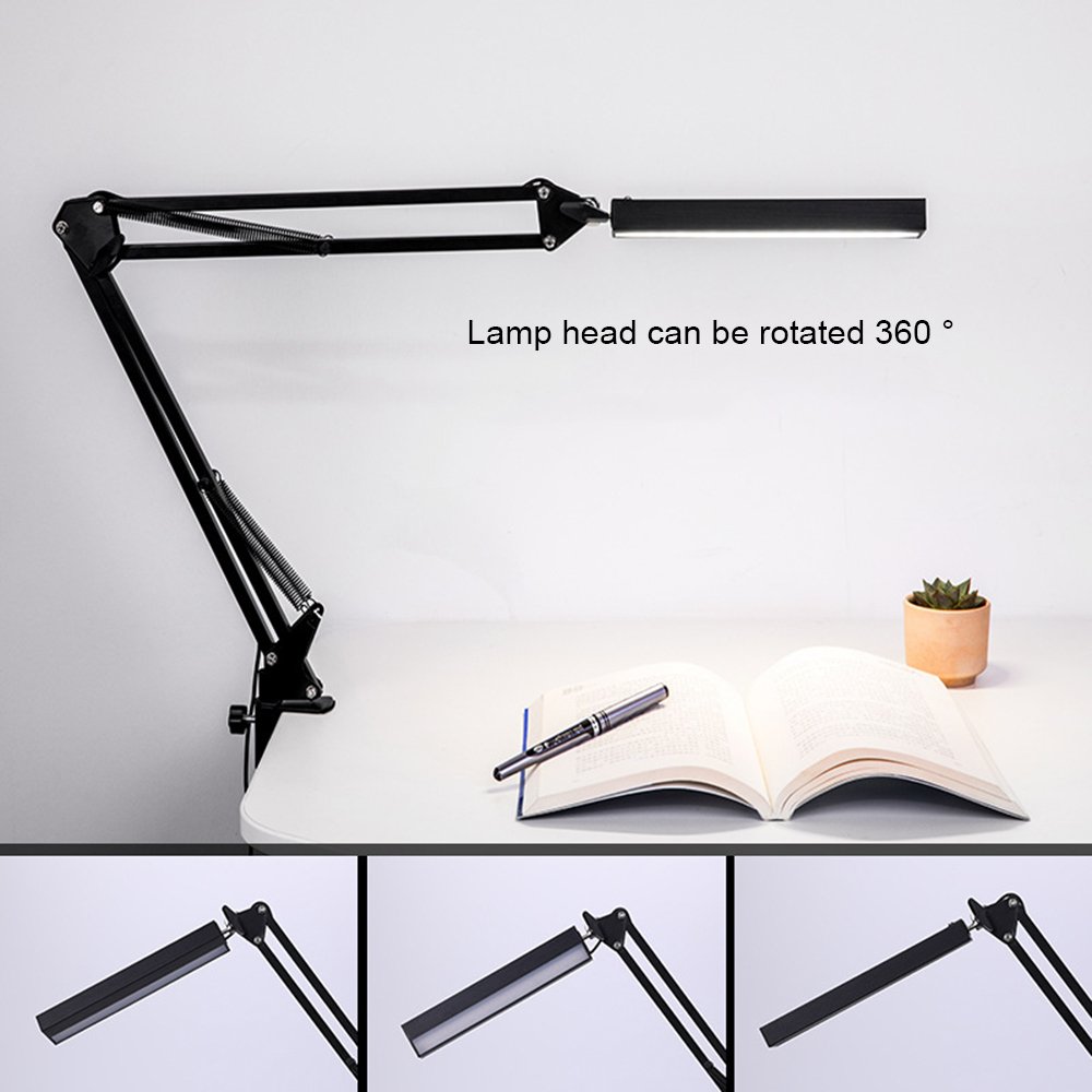 ELEOPTION Swing Arm LED Desk Lamp - 360° Flexible Head & 180° Adjustable Neck, Touch Control with Dimmable Brightness, Eye-Caring Architect Drafting Table Lamp with Clamp - Perfect for Study, Reading, Office Work, and Home Office Lighting