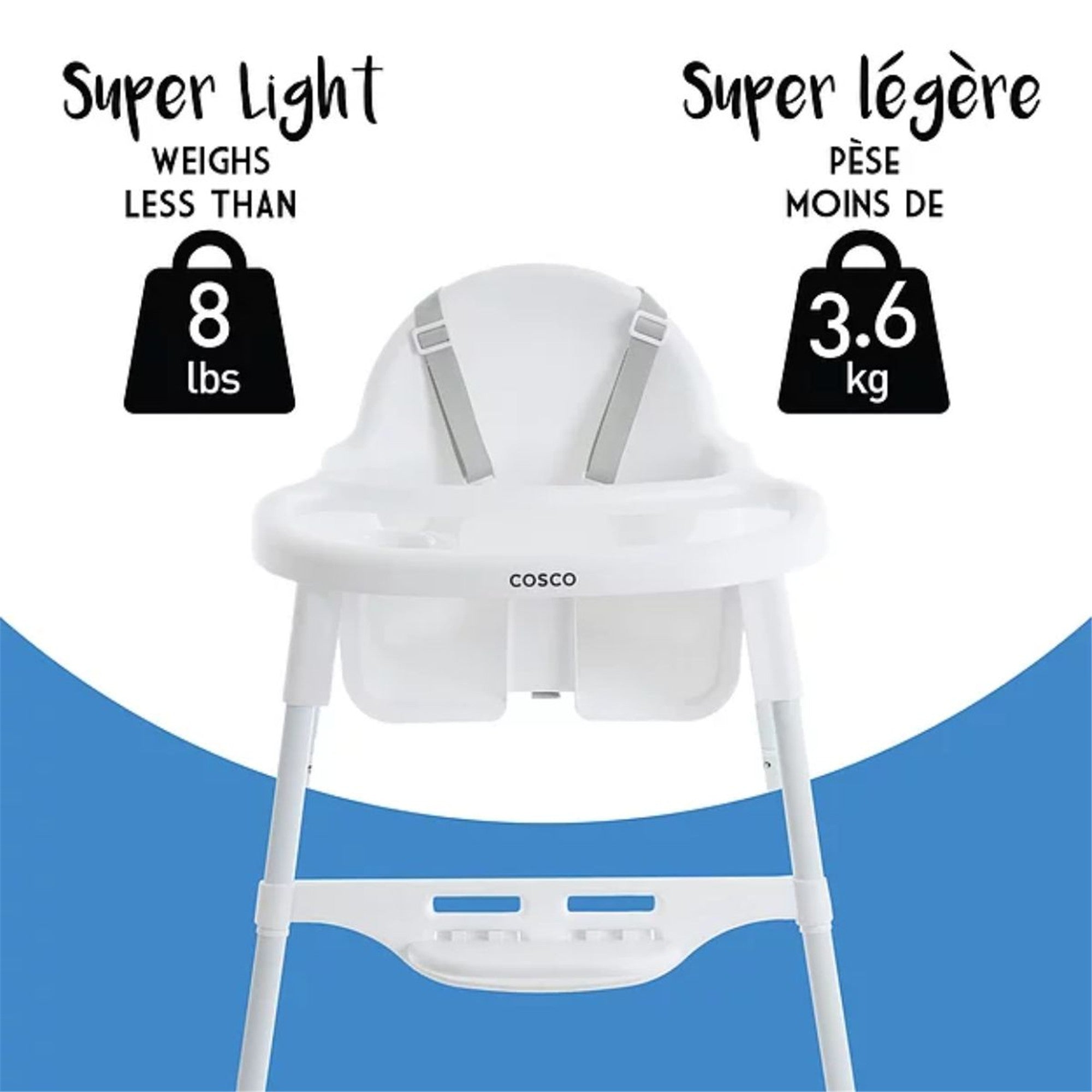 Cosco Canteen Highchair with Adjustable Footrest - White - Perfect for Babies & Toddlers Dining at Home or Restaurants