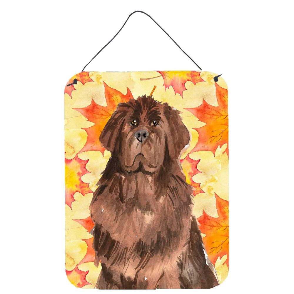 Caroline's Treasures Fall Leaves Newfoundland Metal Wall Art Sign - 12x16 Inch Aluminum Plaque for Kitchen, Bar, Bathroom, Front Door - Rustic Home Decor for Autumn & Thanksgiving Season
