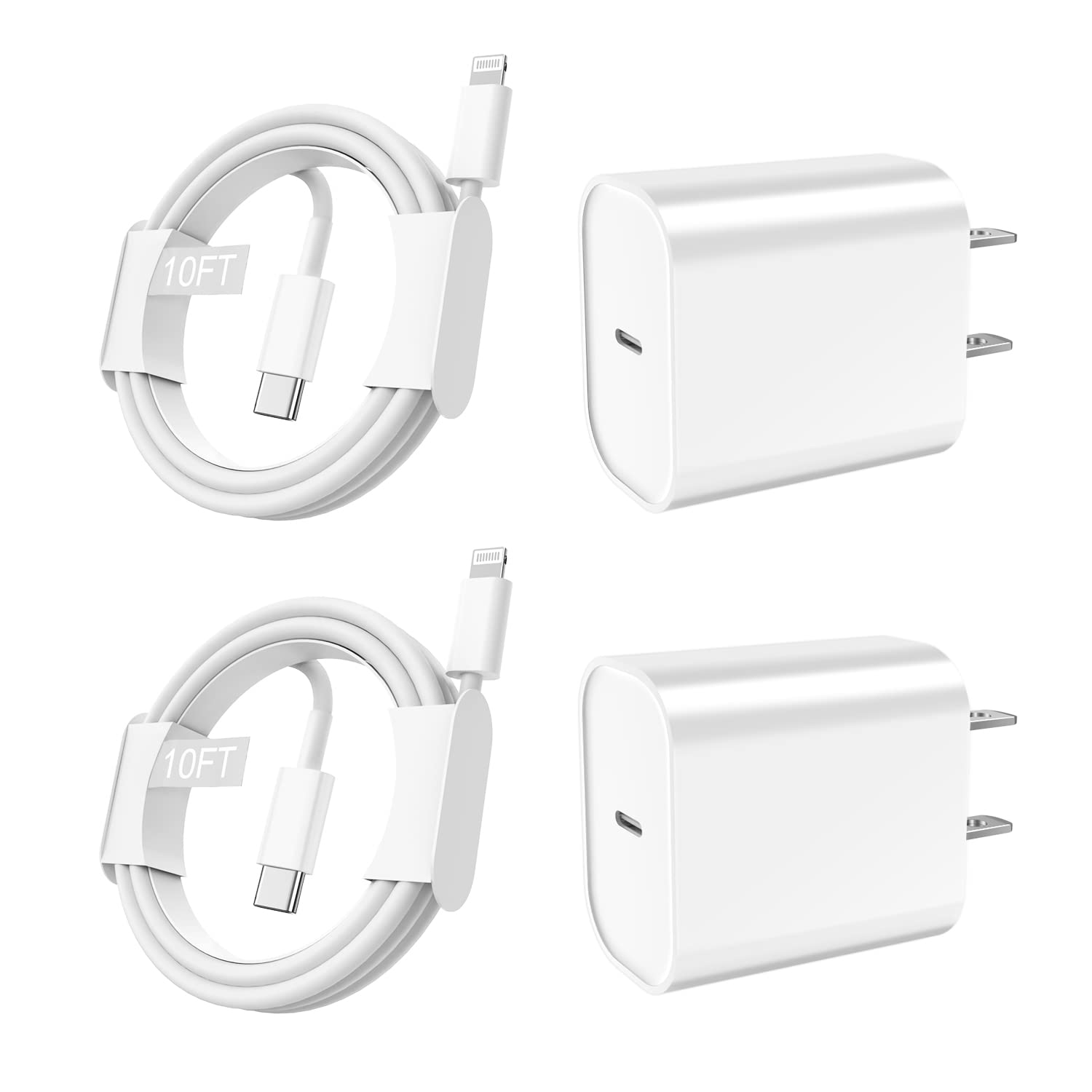Apple MFi Certified 20W USB-C Fast Charger with 10FT USB-C to Lightning Cable - Compatible with iPhone 14/13/12/11 Pro Max/XS/XR/X/8 - Rapid Wall Charger Block for Home, Office & Travel