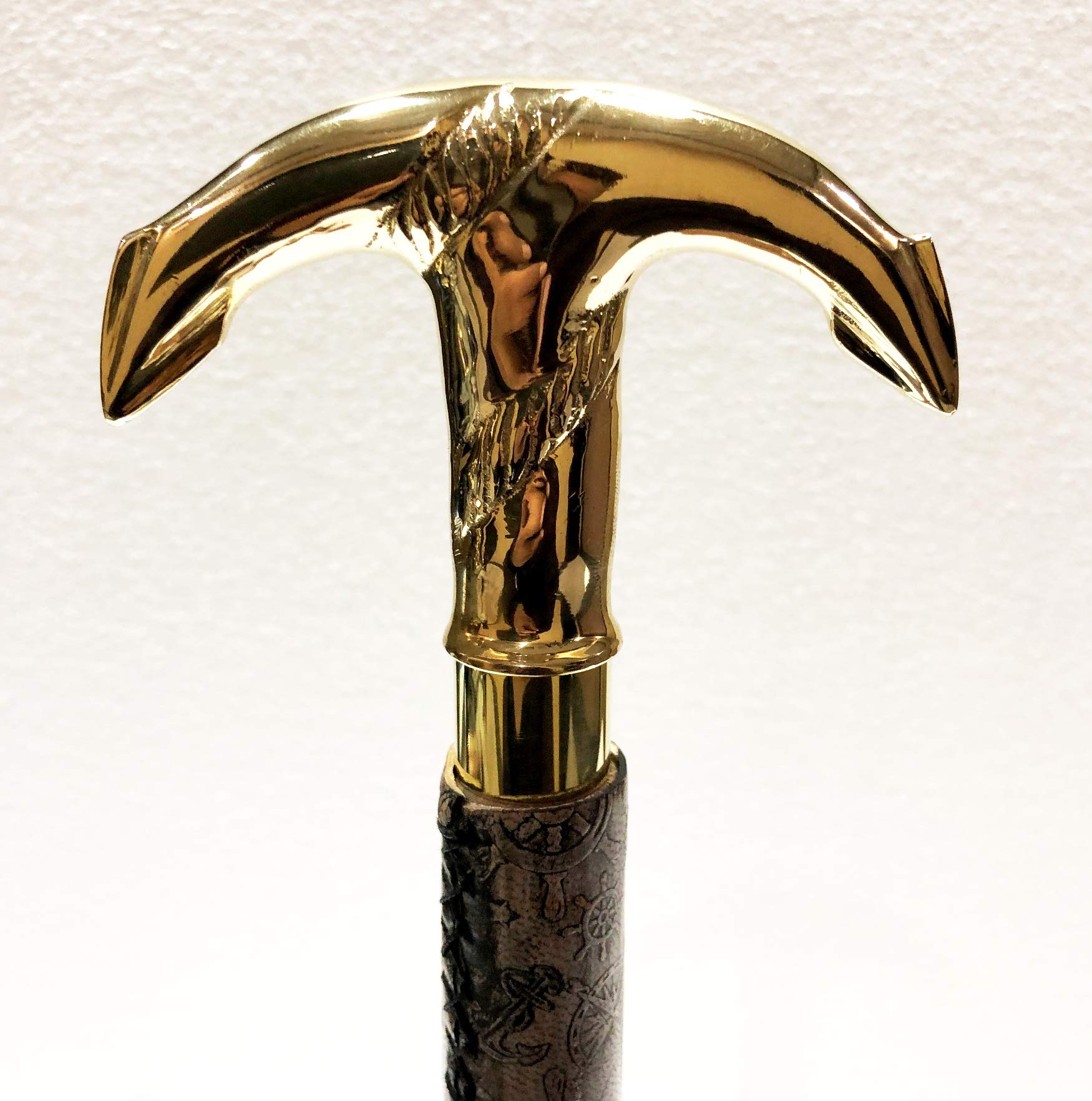 Antique Brass Handle Wooden Folding Victorian Style Walking Cane - Designer Leather Walking Stick for Men & Women, Perfect for Hiking, Fashion Accessory, and Elderly Support