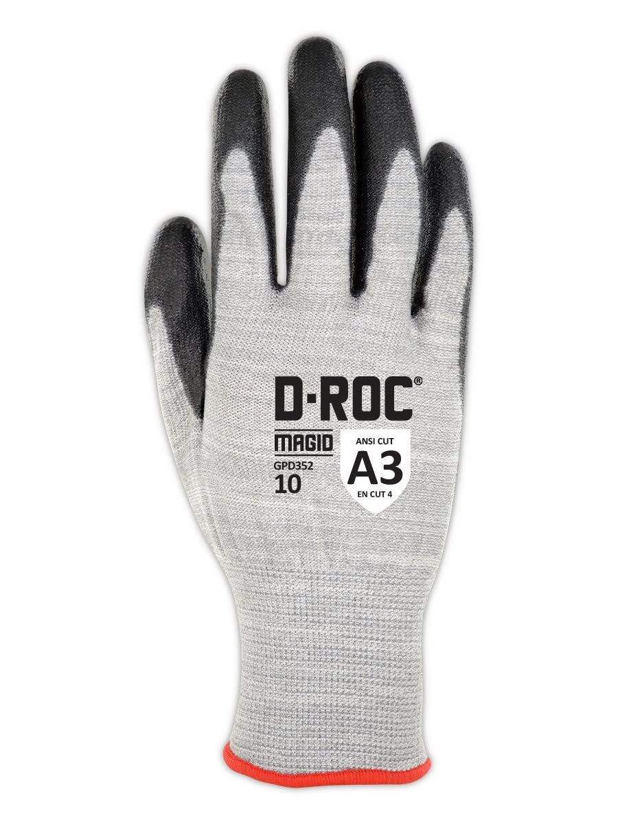**ANSI A3 ESD Polyurethane Palm Coated Work Gloves - MAGID D-ROC GPD352, Size 9/Large, 12 Pairs - Durable, Anti-Static, Grip Protection for Electronics Assembly, Warehouse & Industrial Work**