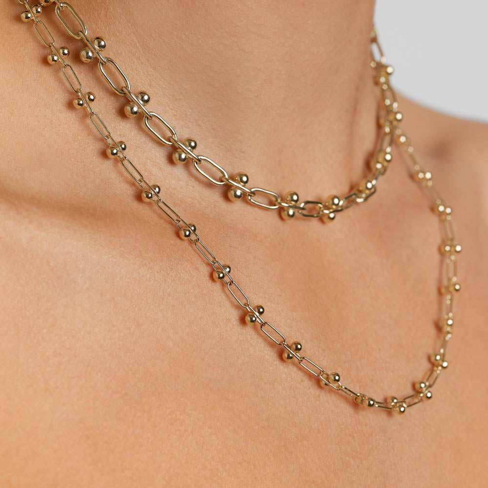 Gold Bauble Paperclip Chain Necklace - Trendy Layering Jewelry for Women, Perfect for Everyday Wear & Special Occasions