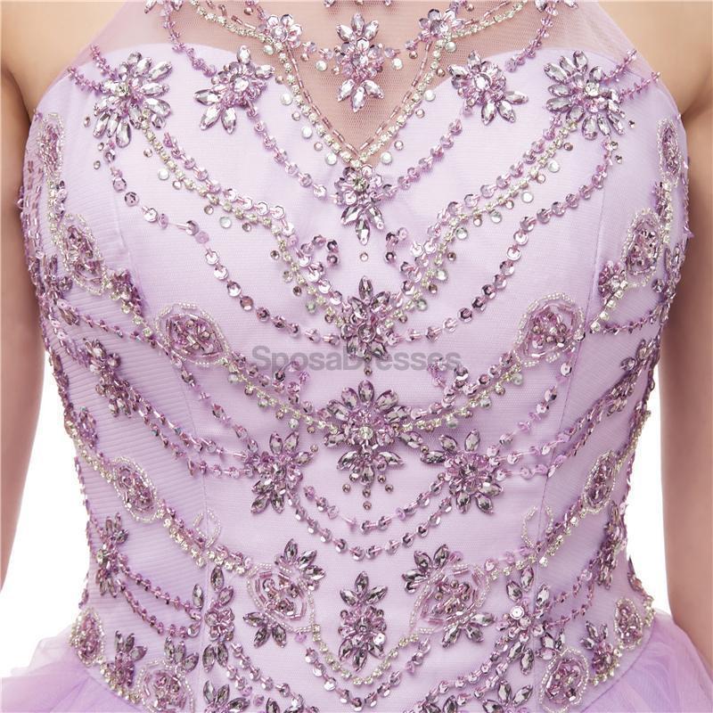 Elegant Lilac Beaded Quinceanera Dress with Halter Neckline - Formal Evening Gown for Prom, Sweet 16, Homecoming & Special Occasions (Style 12101)