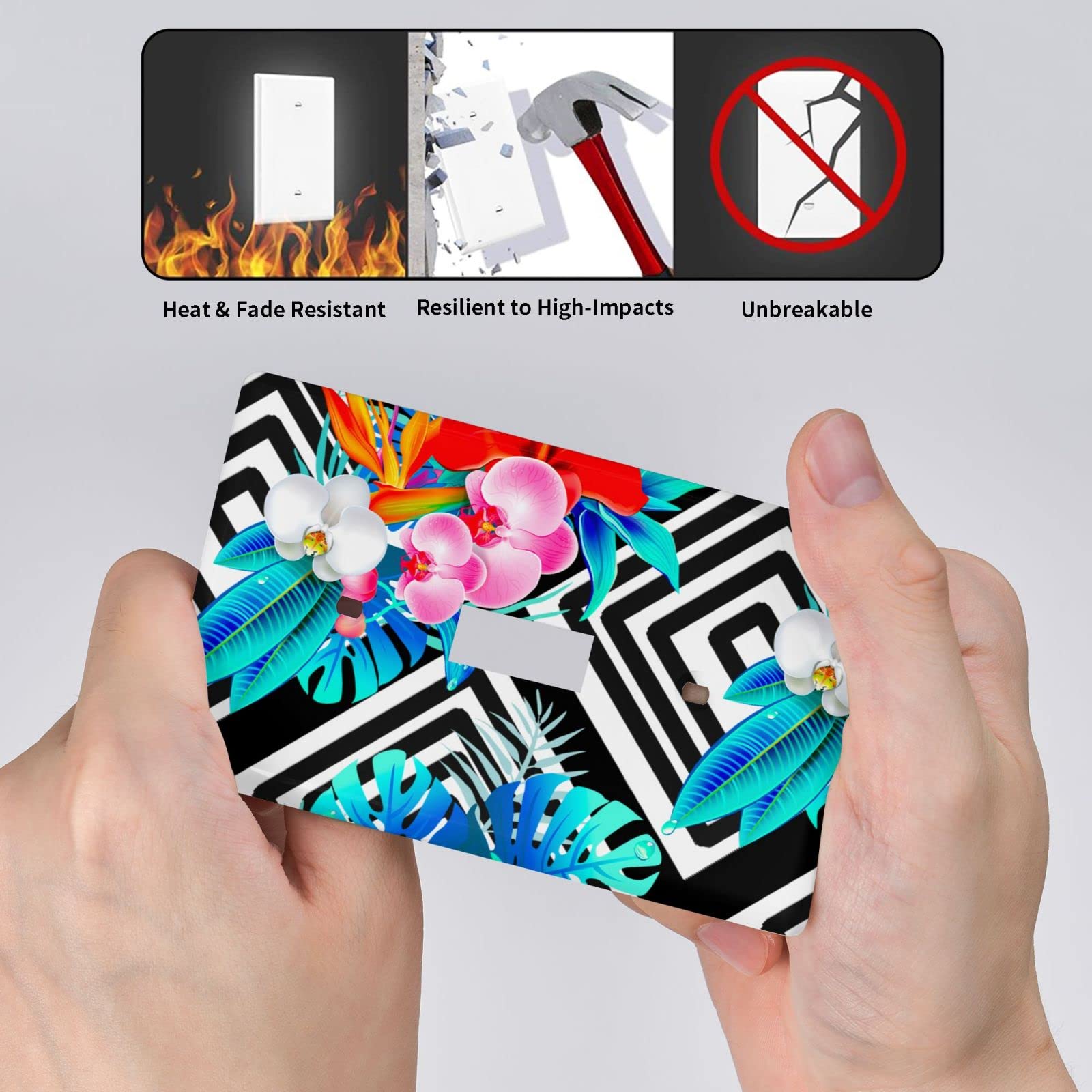 Floral Geometric Pattern Plastic Wall Plate Cover - Decorative Light Switch Cover for Home, Bedroom, Living Room & Office Decor