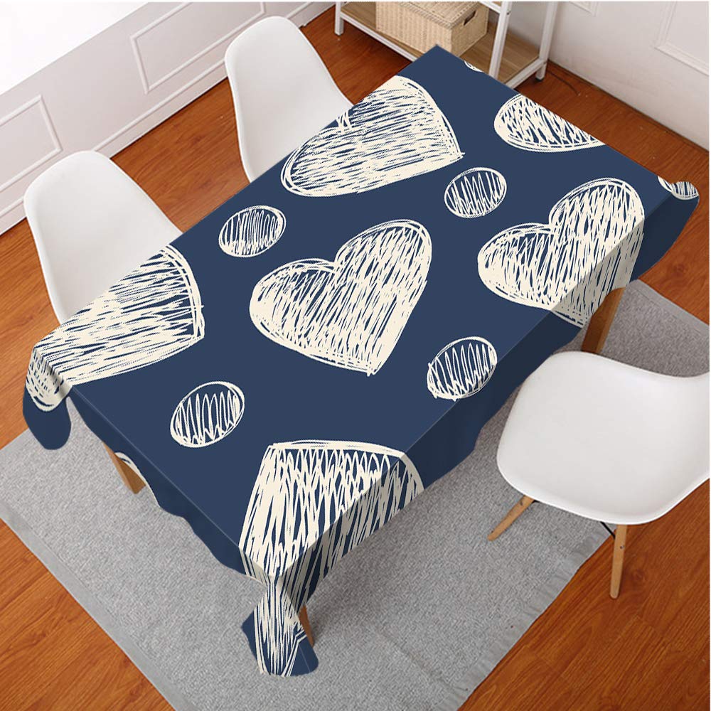 Hearts Rectangle Tablecloth - Elegant Blue Love Design, Washable & Wrinkle-Resistant for Kitchen, Dining, Party, and End Table Protection | Perfect for Valentine's Day, Anniversary, and Romantic Dinner Decor