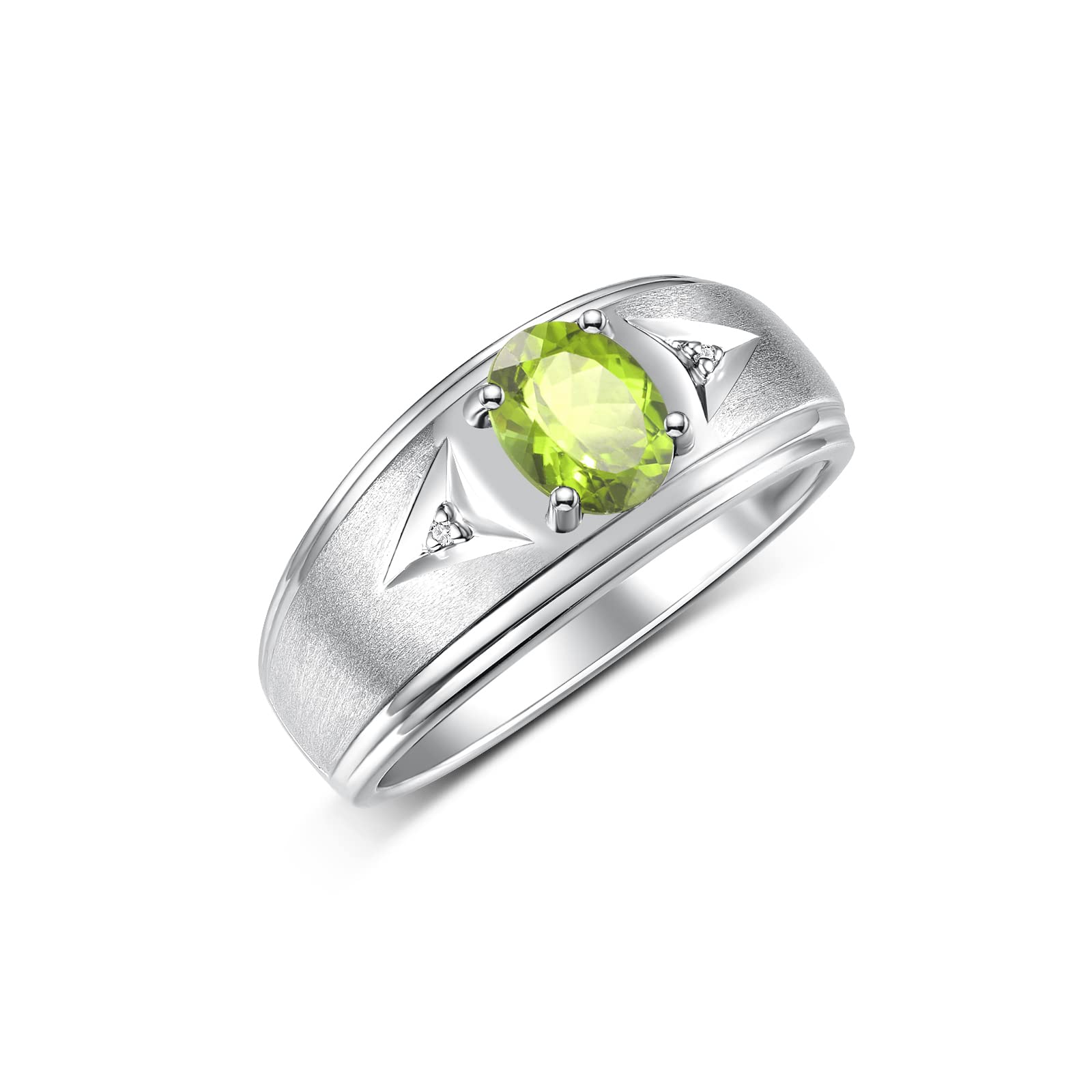 Rylos Men's Sterling Silver 8X6MM Oval Gemstone & Diamond Ring - Classic Birthstone Jewelry for Men, Sizes 8-13 | Perfect for Weddings, Anniversaries & Everyday Elegance