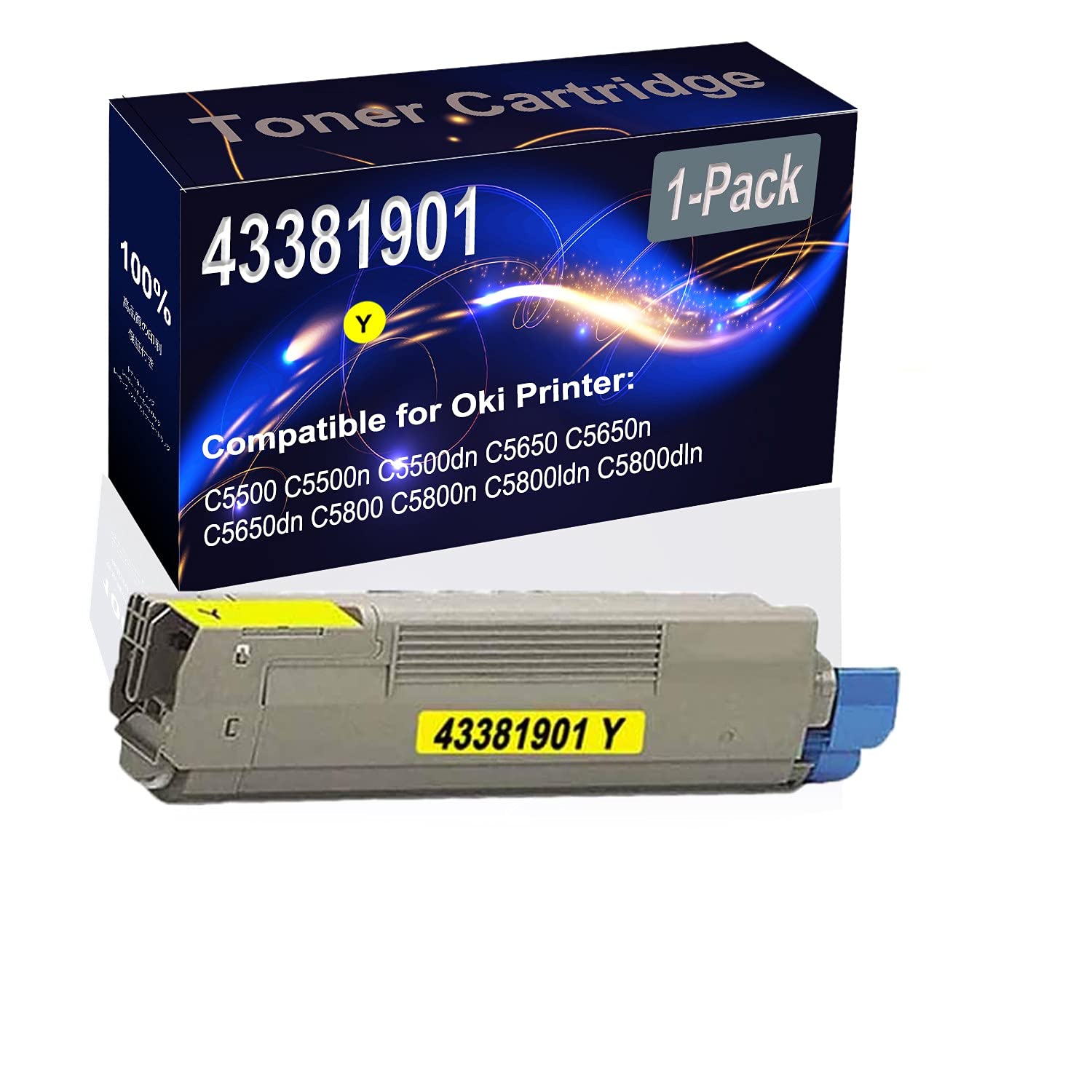 High-Capacity Replacement Laser Toner Cartridge (1-Pack, Yellow) - Compatible with OKI C5500n/C5650dn/C5800dln Printers - Replaces OKI 43381901 (Type C8) - Perfect for Office Printing & High-Volume Document Production