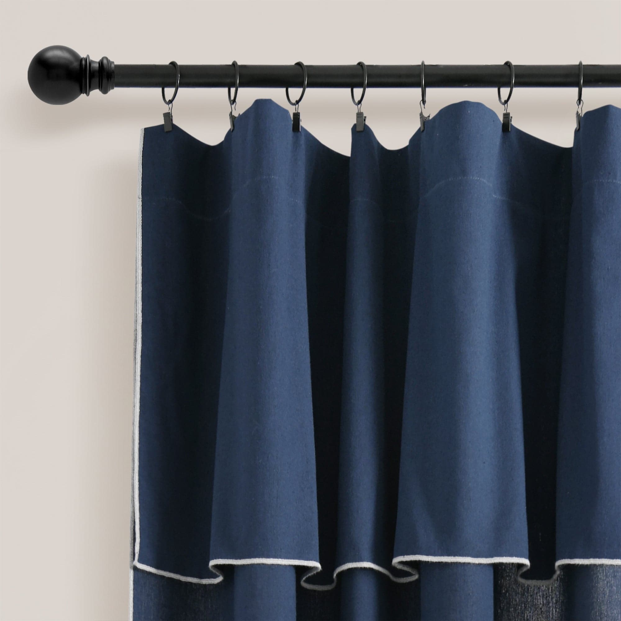 Modern Faux Linen Embroidered Edge Window Curtain Panel Set with Attached Valance - Elegant Home Decor for Living Room & Bedroom