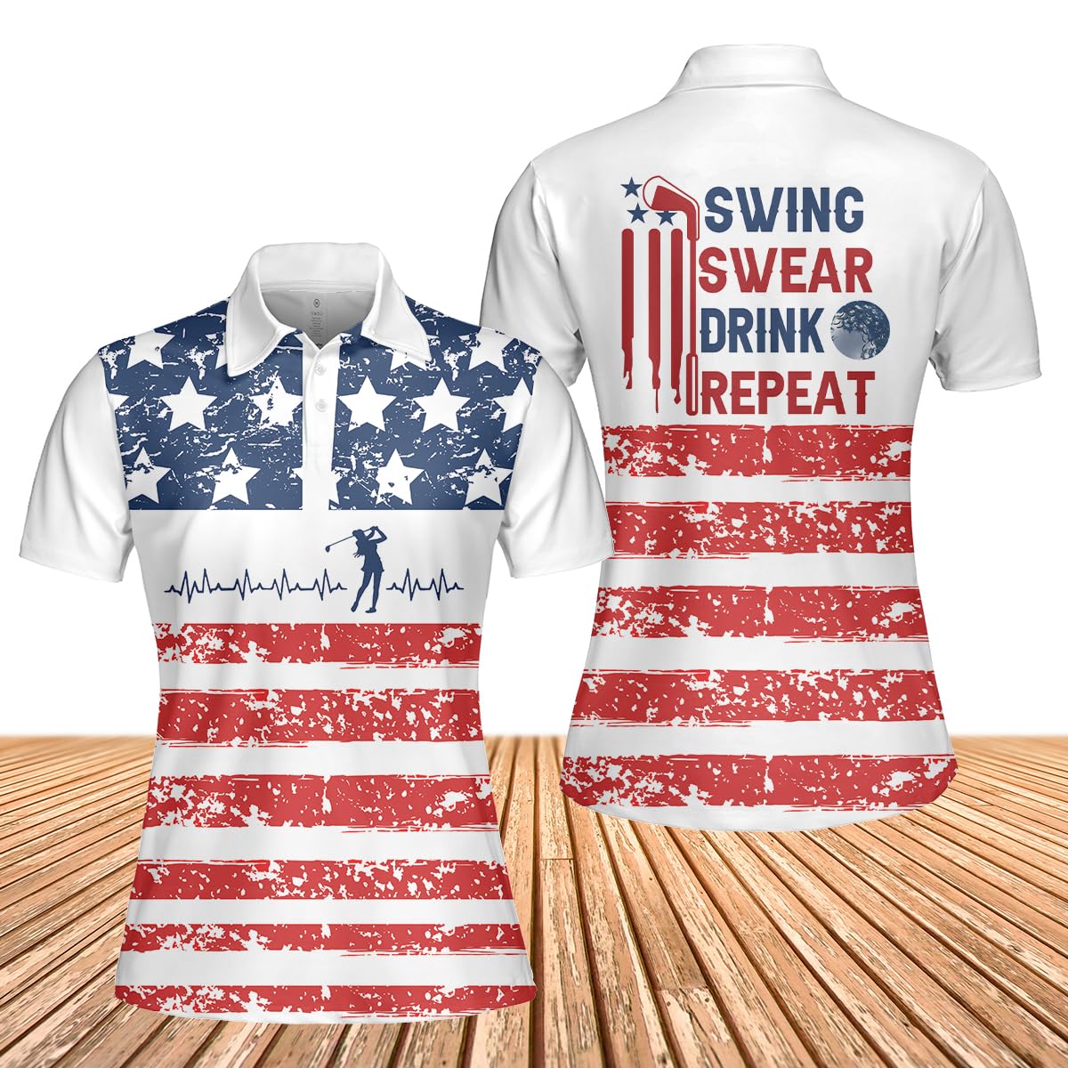 Women's Sleeveless Golf Polo Shirts - Breathable Moisture-Wicking Athletic Top for Golf & Summer Sports | Swing Swear Drink Repeat Design | Perfect for 4th of July, Casual Wear & Outdoor Activities