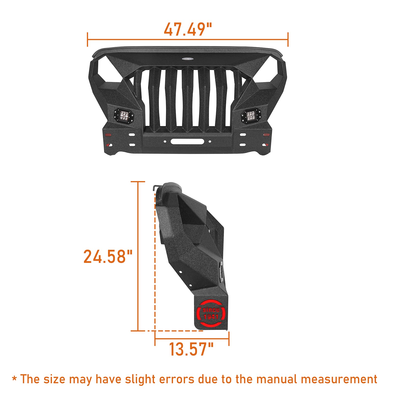 Wrangler JK Front Bumper with Steel Grille Guard, LED Lights & D-Rings - Heavy Duty Off-Road Bumper for Jeep Wrangler JK & Unlimited (2007-2018) - Perfect for Rock Crawling, Overlanding & Trail Adventures