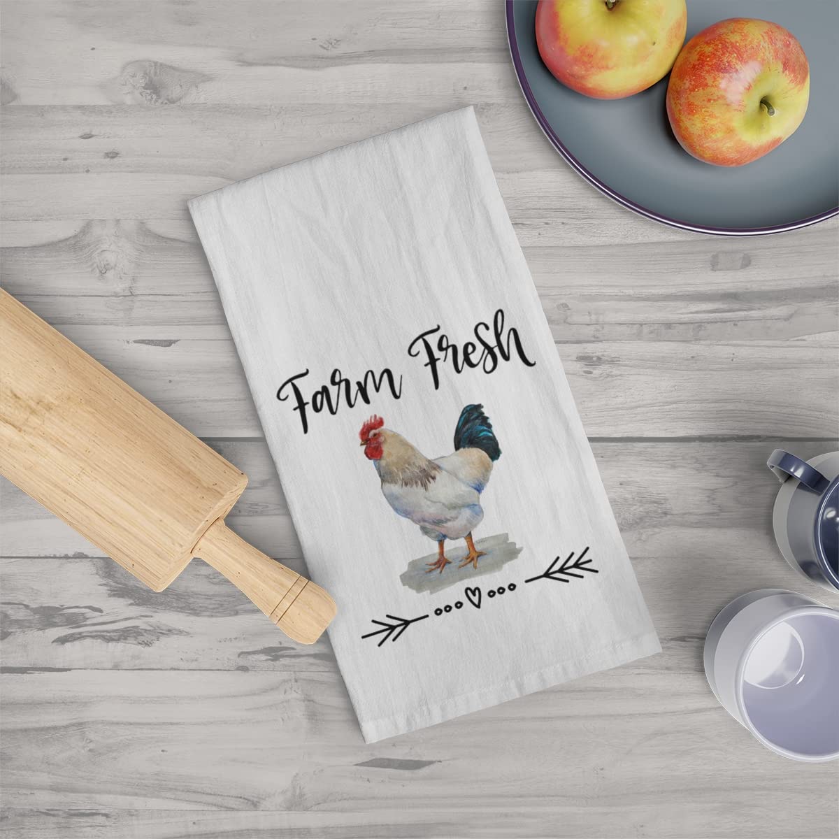 Farm Fresh Rooster Watercolor Painted Kitchen Tea Towel - Absorbent Cotton Dish Towel for Drying Dishes, Decorating Country Kitchen & Farmhouse Style Home Decor