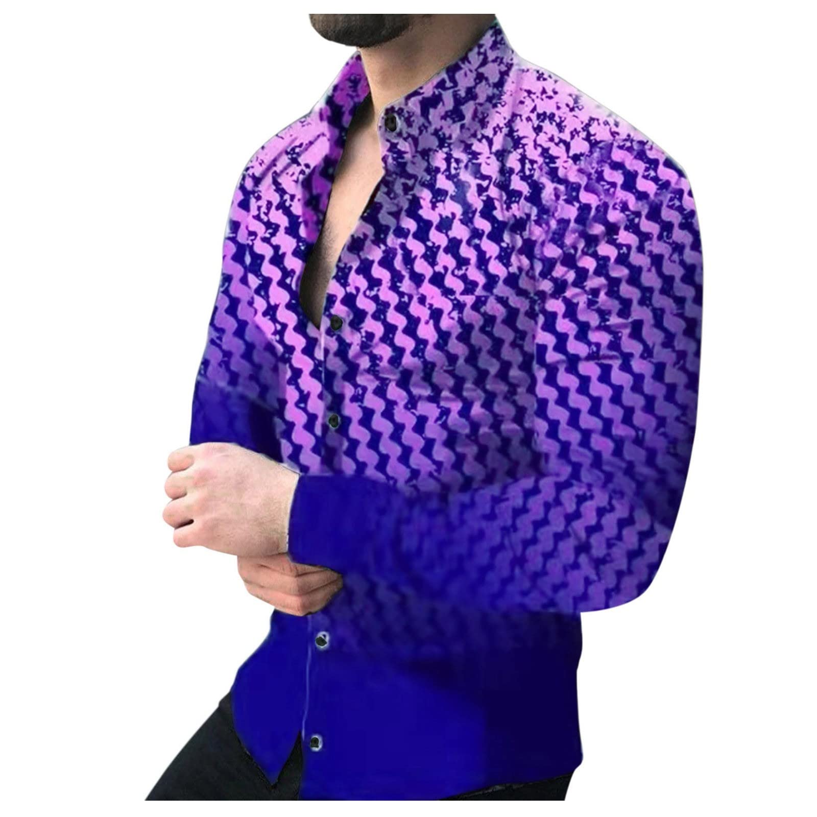 JUNGE Men's Slim Fit Long Sleeve Button Down Shirts | Colorful Print Spread Collar Dress Shirts for Casual & Office Wear | Comfortable Business & Party Shirts for Men 2022