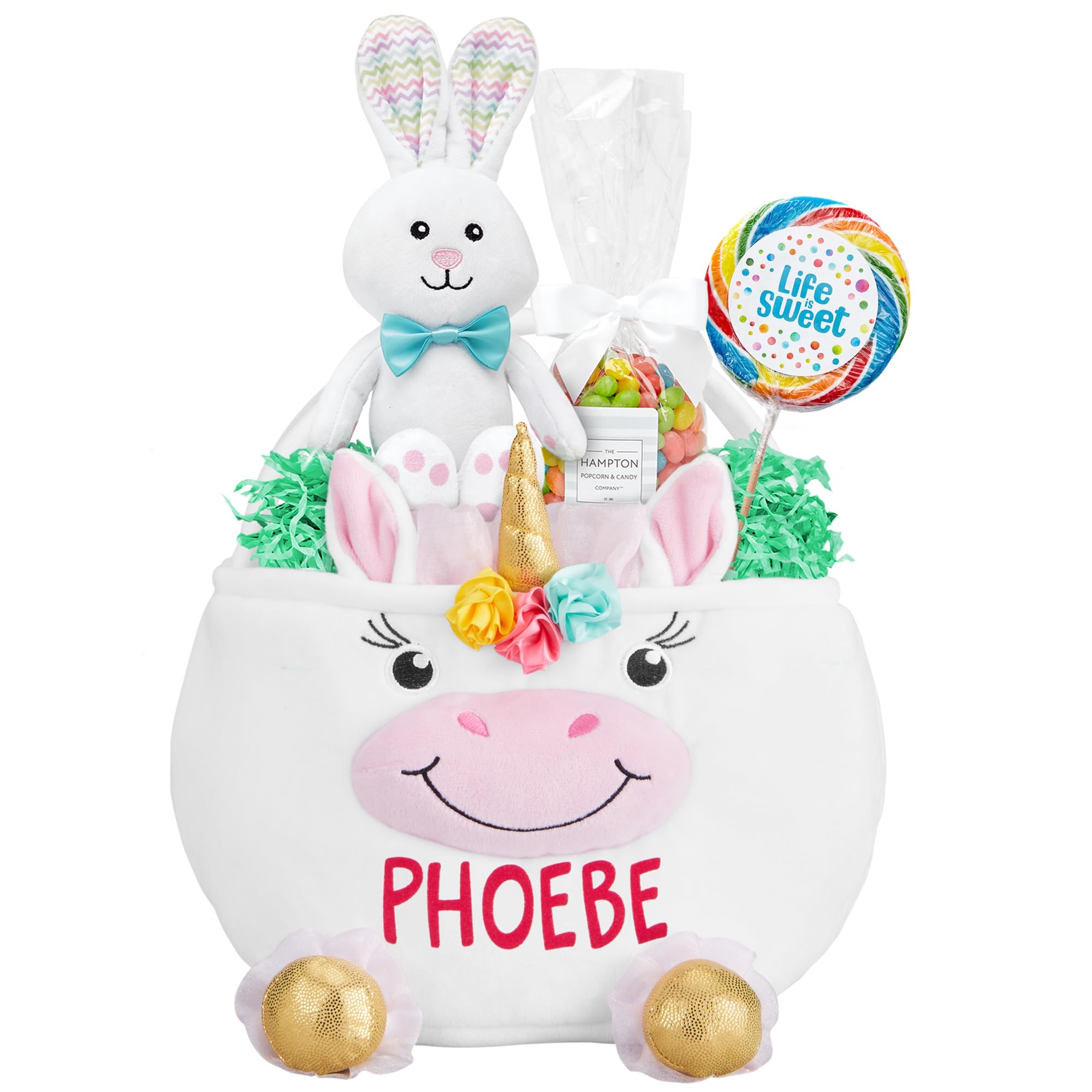 Personalized Easter Basket for Kids with Plush Furry Critter - Custom Name Fillable Gift for Boys & Girls - Unicorn Theme - Optional Easter Basket Stuffers Included - Perfect for Easter Celebrations, Birthday Gifts & Holiday Surprises