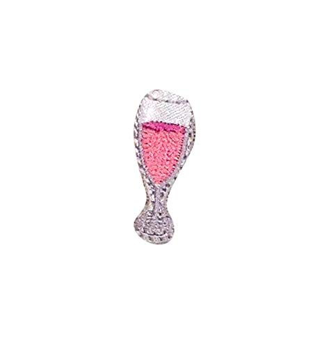 Small Pink Champagne Glass Embroidered Iron-On Patch for DIY Crafts, Jackets & Denim - Perfect for Customizing Clothes, Bags & Accessories