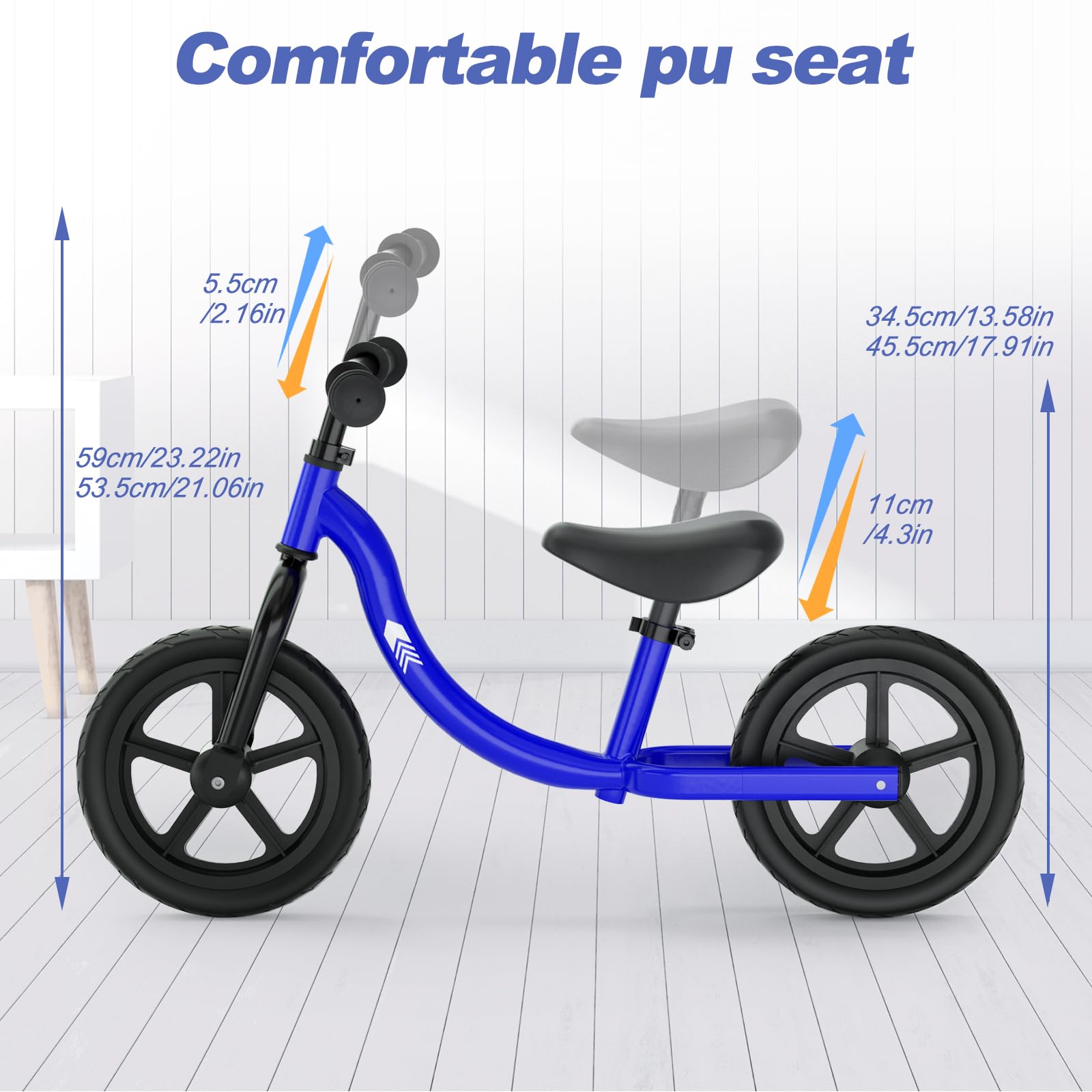 Glaf 12 Inch No Pedal Balance Bike for Toddlers 18 Months to 5 Years - Adjustable Seat Height, First Training Bicycle for Boys & Girls - Perfect Birthday Gift for 2 Year Olds - Indoor & Outdoor Learning Toy for Early Childhood Development