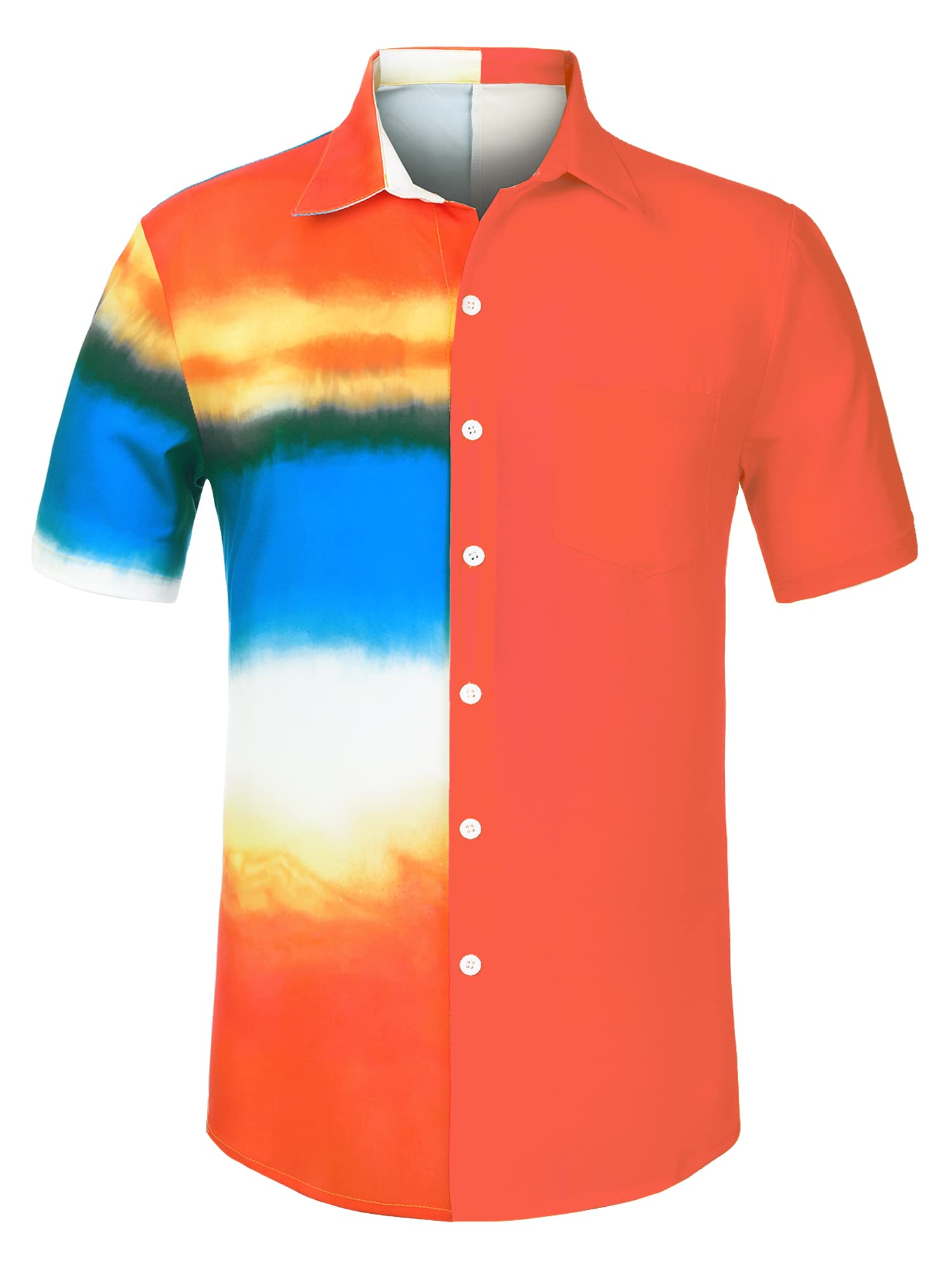 Lars Amadeus Men's Hawaiian Shirt - Short Sleeve Button Down with Chest Pocket & Vibrant Patchwork Design | Perfect for Beach Vacations, Summer Parties & Tropical Getaways