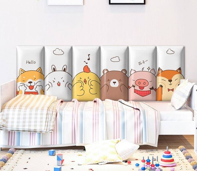 Soft Zoo Animals Parade Kids Wall Padded Safety Cushions - Non-Slip Playroom & Nursery Decor for Toddler Protection