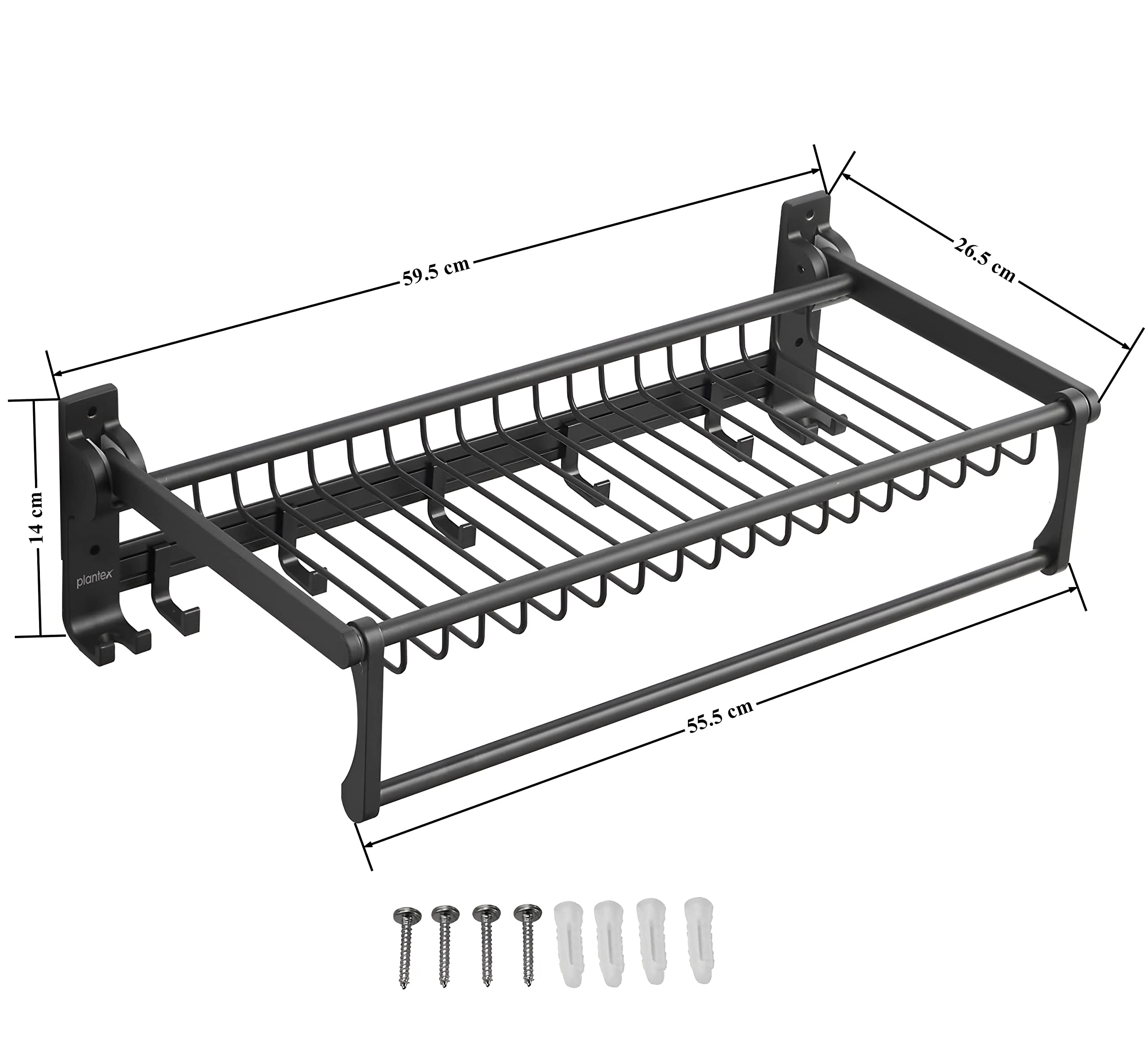 Plantex Aluminum Towel Rack with Hooks - Black Bathroom Organizer for Towels, Robes & Accessories | Space-Saving Wall Mounted Storage Solution for Bathrooms, Laundry Rooms & Kitchens