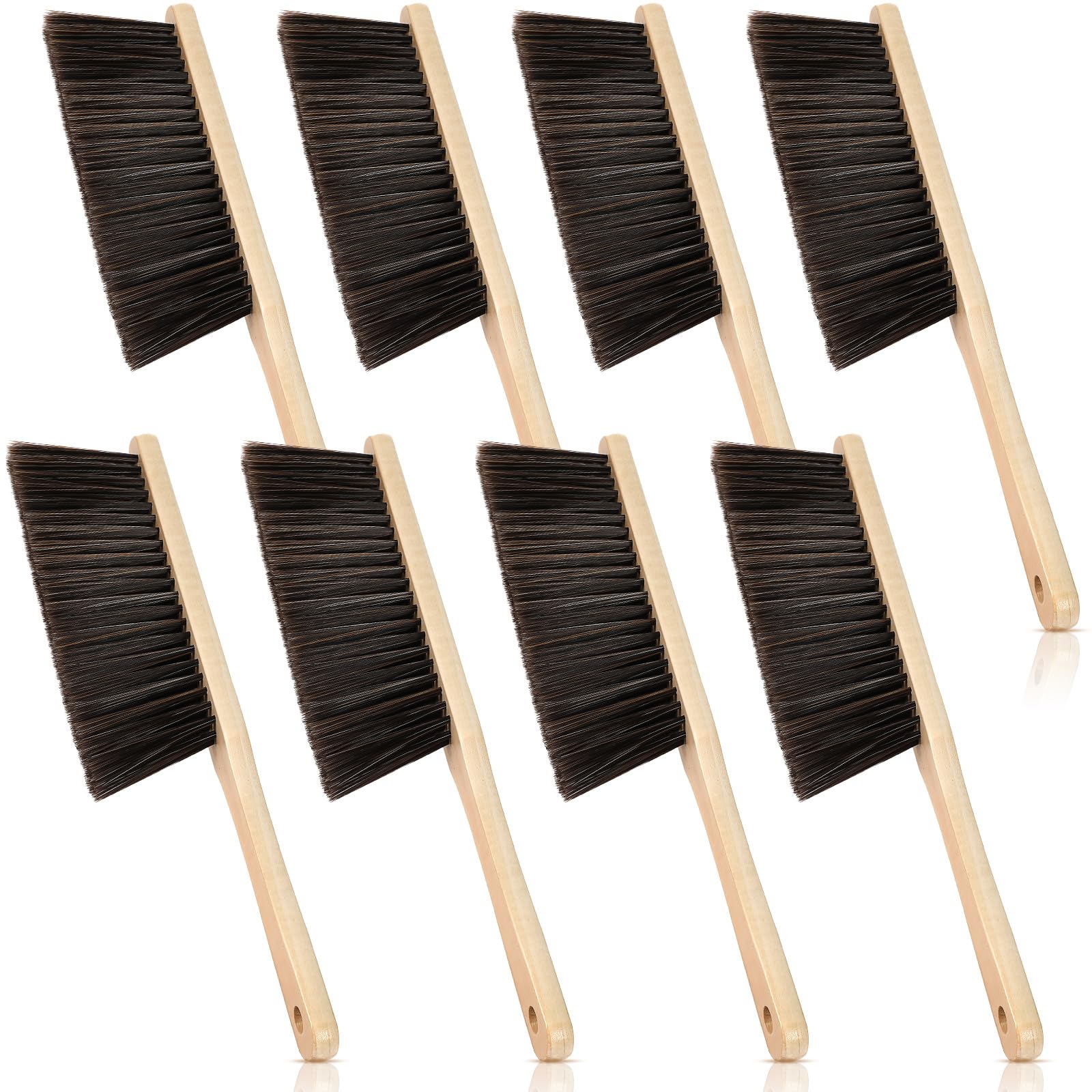 8-Piece Wooden Dust Brush Set with Soft Bristles & Long Handle - Bulk Hand Brooms for Cleaning Outdoor Furniture, Cars, Beds, Sofas, Fireplaces & Clothes - Perfect for Home, Office & Garage Cleaning