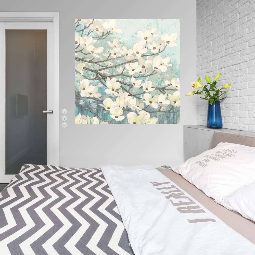 Botanical Wall Art Canvas - Dogwood Blossoms II by James Wiens | 22x22 Inch Floral Bathroom Decor, Bedroom Plant Pictures, Living Room Wall Art | Perfect for Home, Office & Spa Decorations