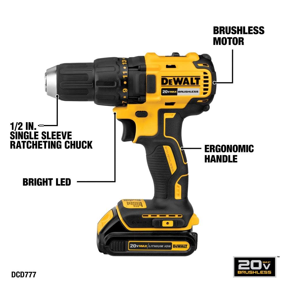 DEWALT 20V MAX* Brushless Cordless Drill and Impact Driver Combo Kit with 2 Batteries & Charger (DCK277C2) - Perfect for DIY Projects, Home Repairs, and Professional Construction Work