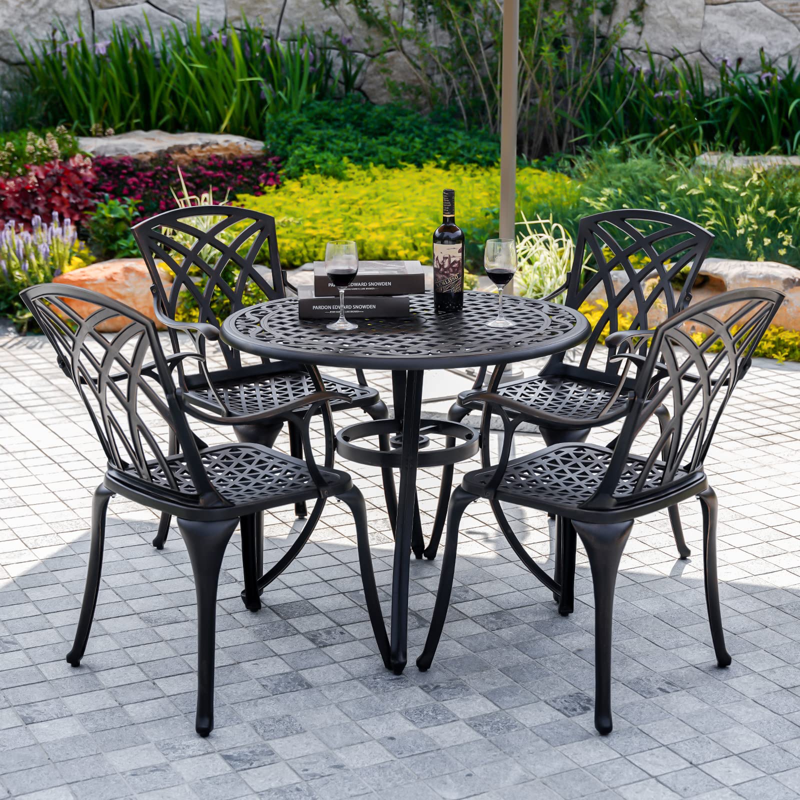 2-Pack Cast Iron Patio Dining Chairs with Armrests - All-Weather Outdoor Bistro Chairs for Balcony, Backyard, Garden - Rust-Resistant Brown Metal Outdoor Seating (Perfect for Outdoor Dining, Lounging & Entertaining)
