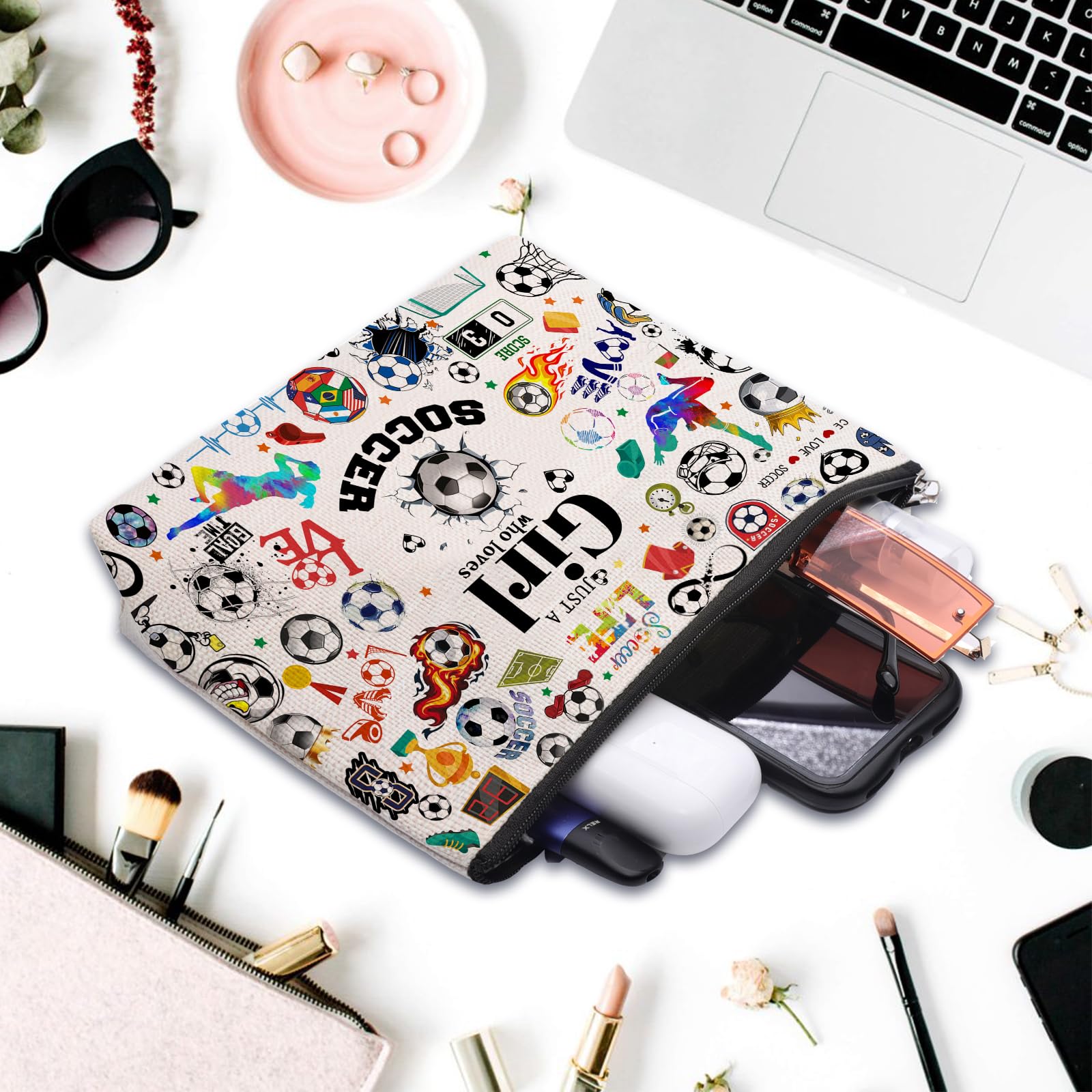 Soccer Themed Makeup Bag for Women - Perfect Gift for Soccer Players, Coaches & Fans - Great for Birthday, Team Gifts & Game Day Essentials (Ideal for Travel, Sports Events & Daily Use)