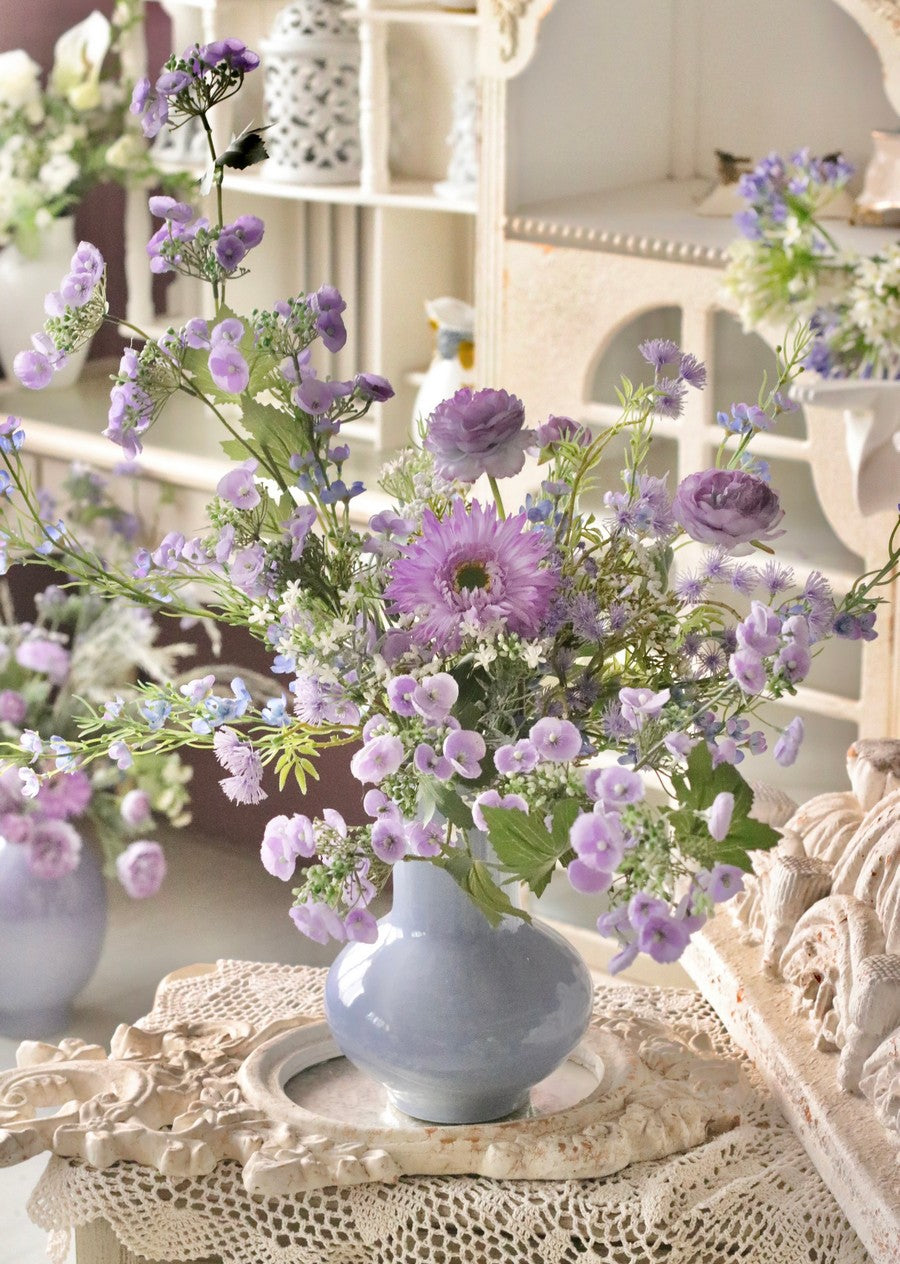 Artificial Floral Arrangement - Large Purple Romantic Silk Flowers for Living Room, Bedroom Decor | Spring Home Interior Design Centerpiece | Perfect for Wedding, Party & Table Decoration
